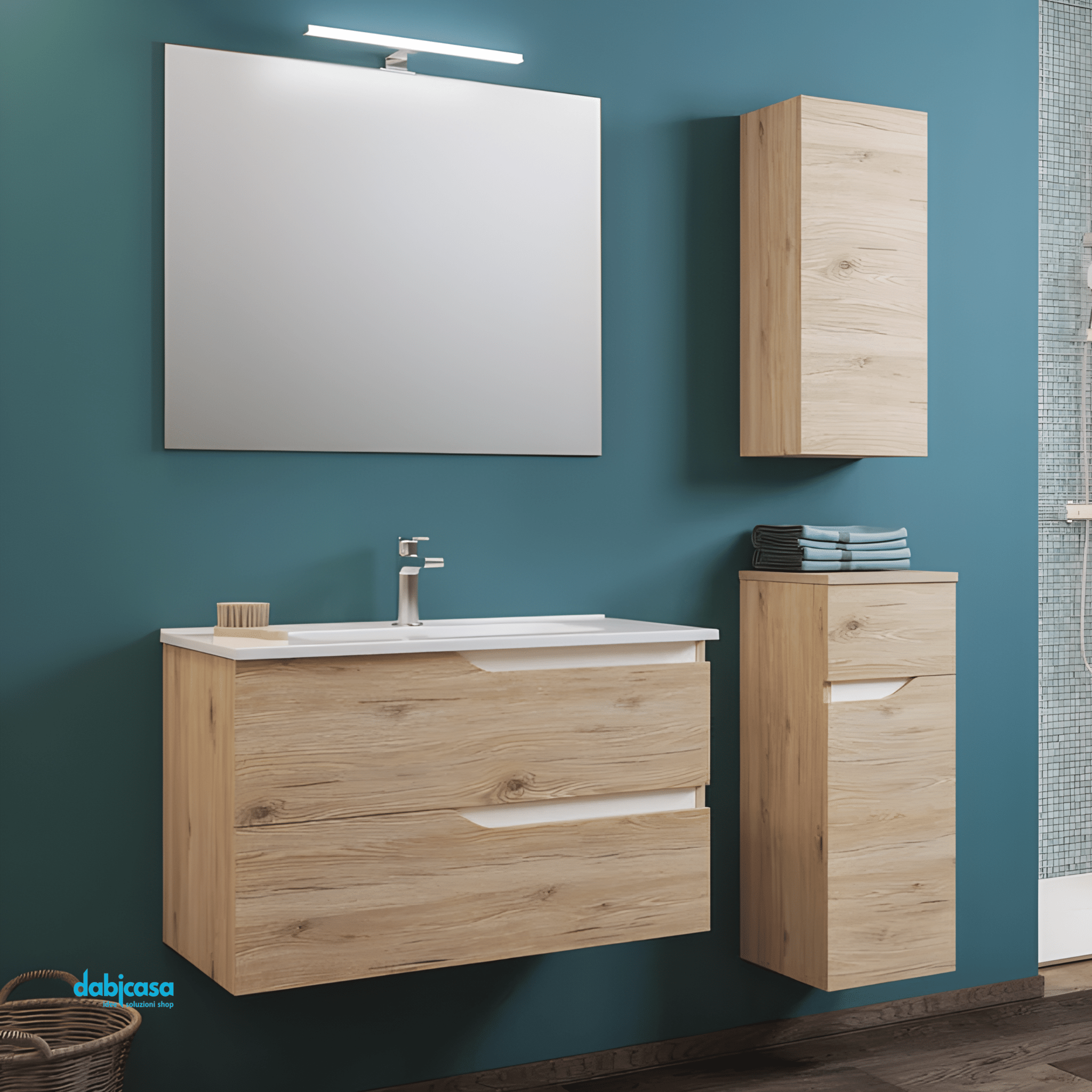 Mobile Bagno Sospeso "Grace 2" Da 60 Cm Composto Da Due Cassetti Lavabo E Specchio Con Lampada Led - Dabicasa