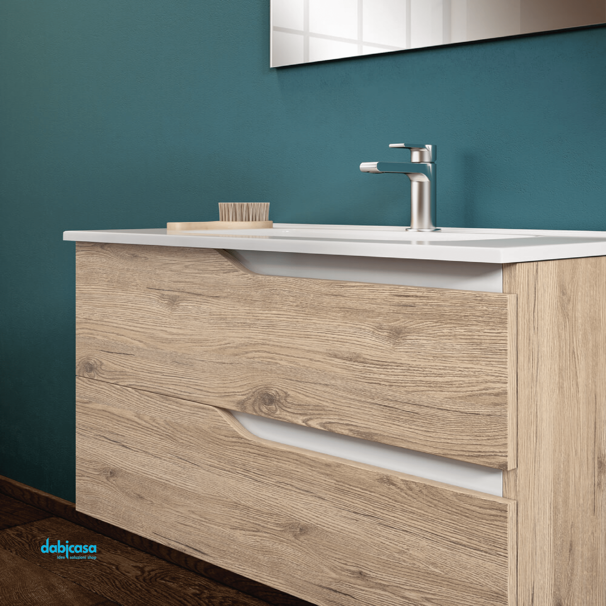 Mobile Bagno Sospeso "Grace 2" Da 60 Cm Composto Da Due Cassetti Lavabo E Specchio Con Lampada Led - Dabicasa