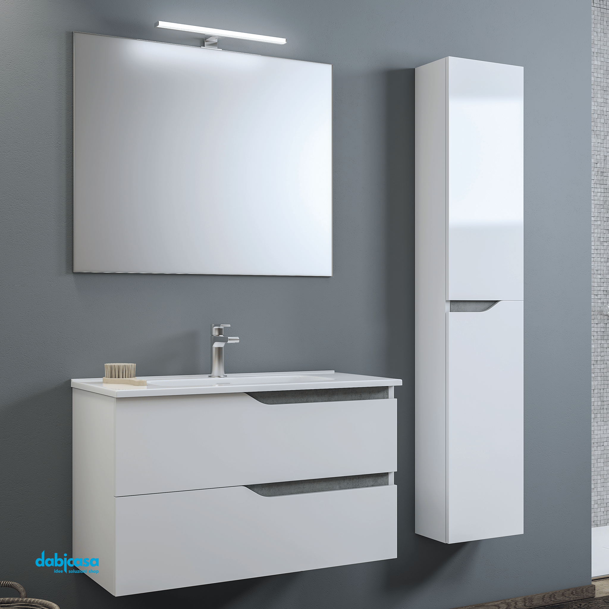 Mobile Bagno Sospeso "Grace 2" Da 80 Cm Composto Da Due Cassetti Lavabo E Specchio Con Lampada Led - Dabicasa