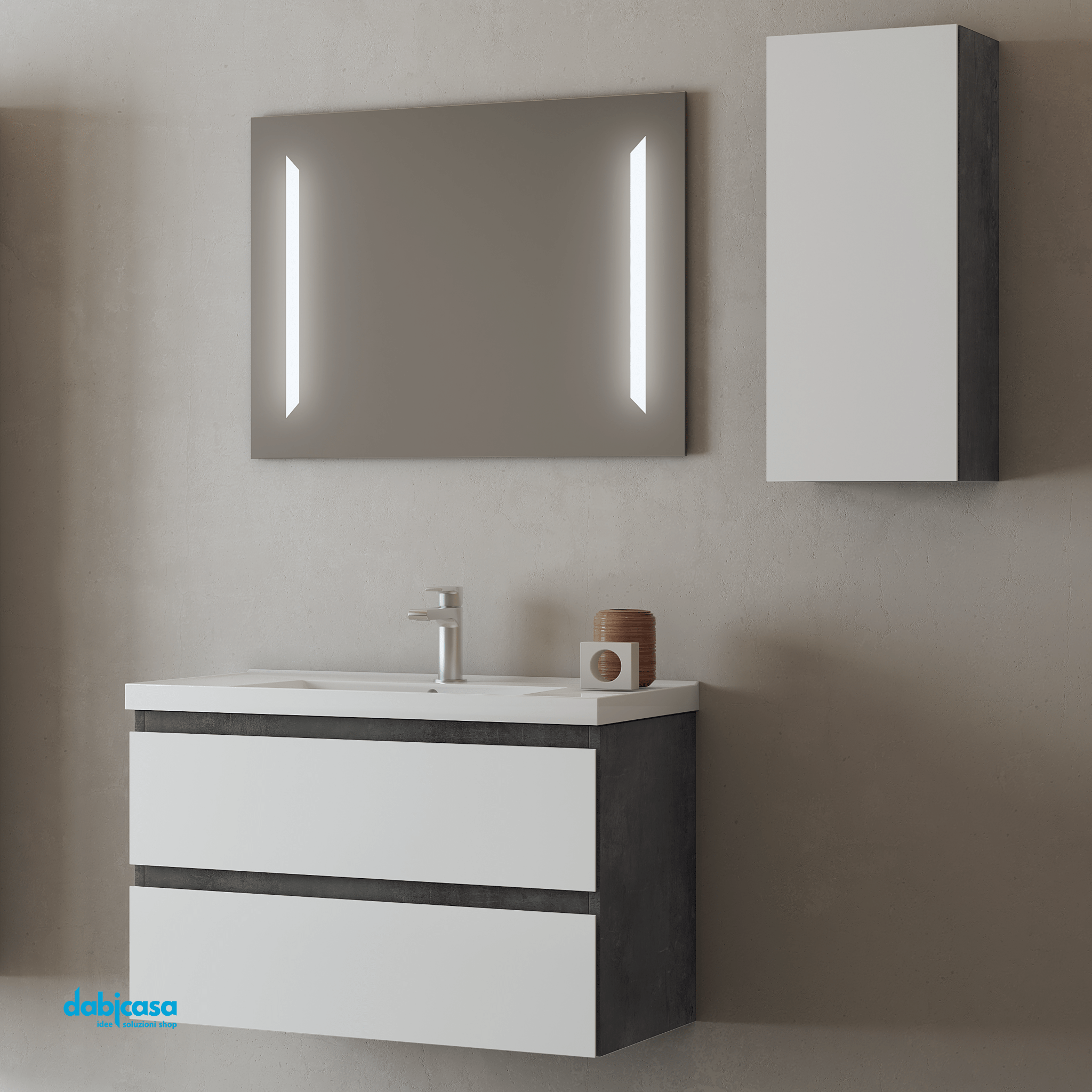 Mobile Bagno Sospeso "Grace 4" Da 100 Cm Composto Da Due Cassetti Lavabo E Specchio - Dabicasa