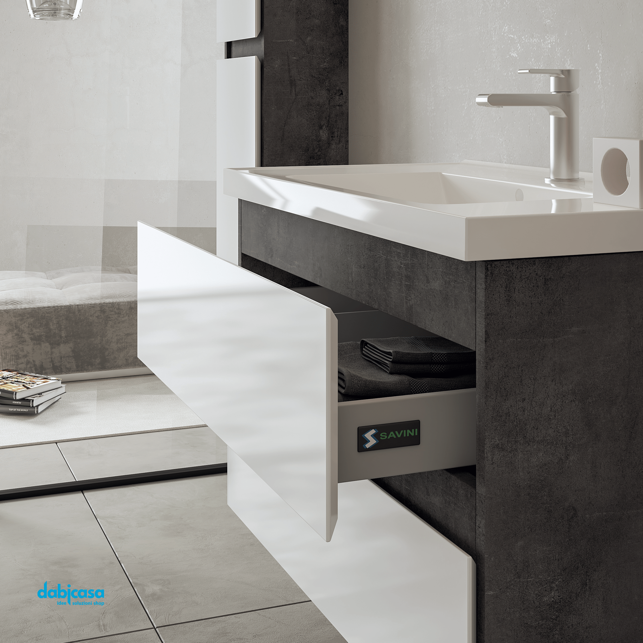 Mobile Bagno Sospeso "Grace 4" Da 100 Cm Composto Da Due Cassetti Lavabo E Specchio - Dabicasa