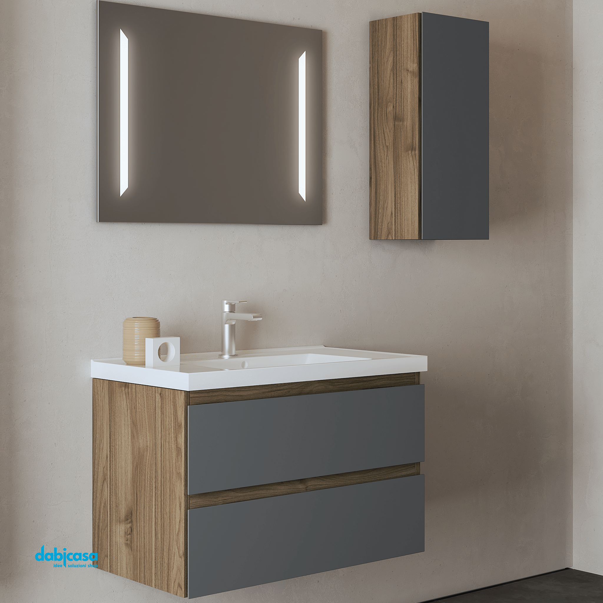 Mobile Bagno Sospeso "Grace 4" Da 60 Cm Composto Da Due Cassetti Lavabo E Specchio - Dabicasa