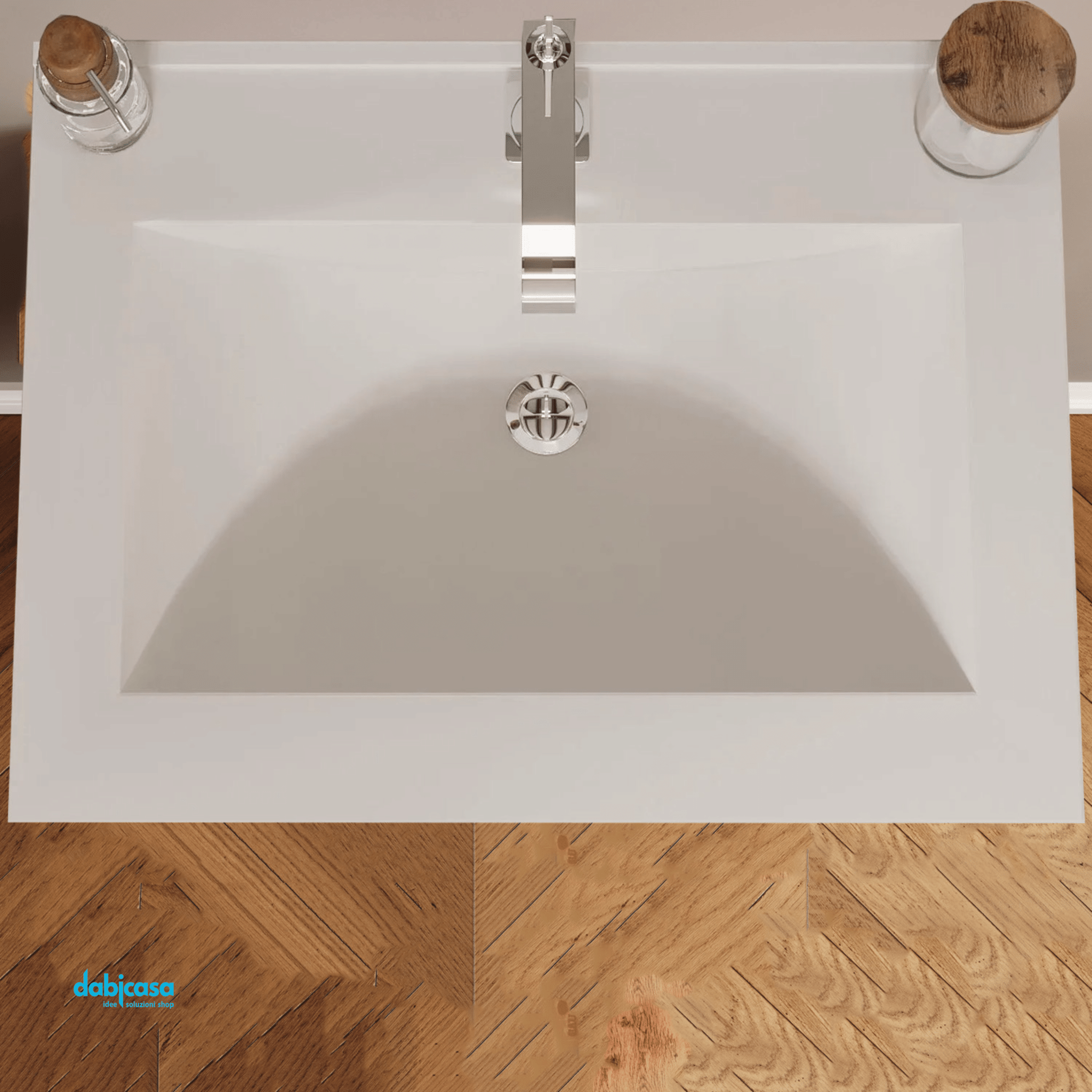 Mobile Bagno Sospeso "Iris" Da 60 Cm Base C/Due Cassetti Finitura Rovere Grigio/Bianco Opaco - Dabicasa