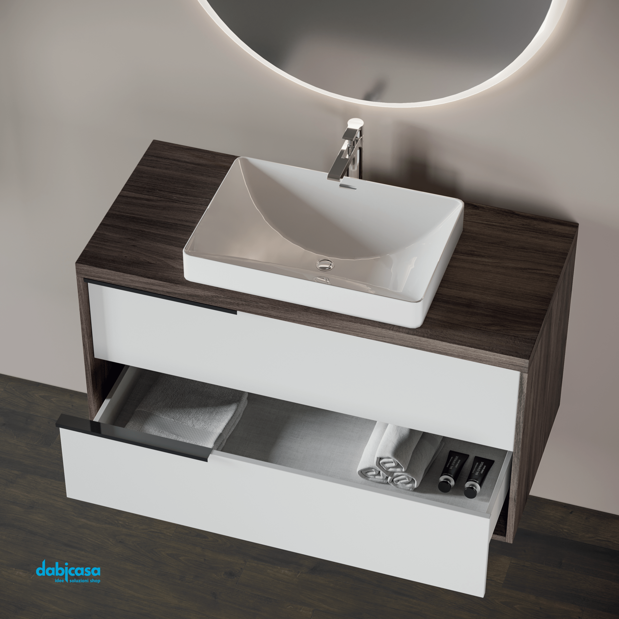 Mobile Bagno Sospeso "Iside" Da 101 cm Con Lavabo Da Incasso Specchio Retroilluminato - Dabicasa