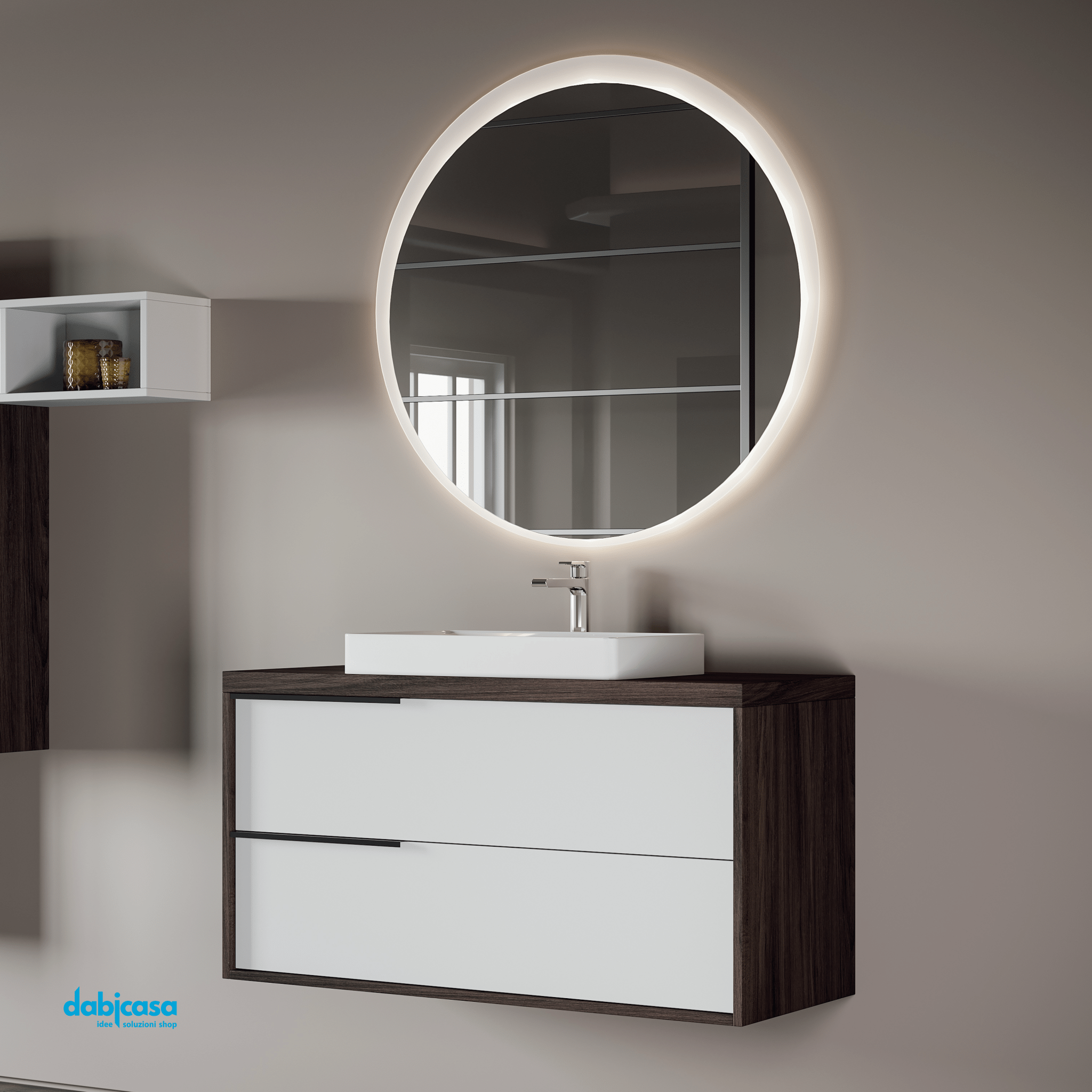 Mobile Bagno Sospeso "Iside" Da 101 cm Con Lavabo Da Incasso Specchio Retroilluminato - Dabicasa