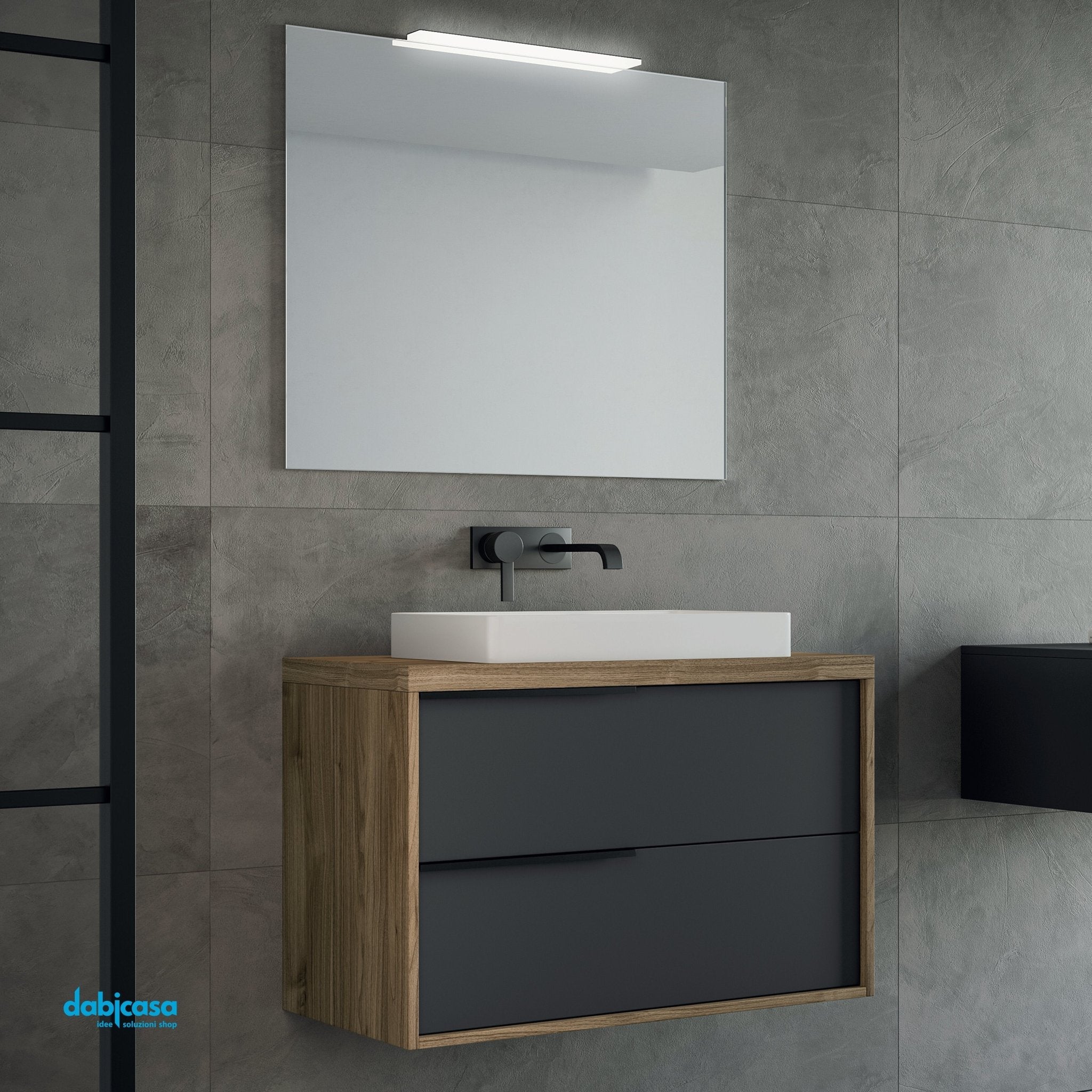 Mobile Bagno Sospeso "Iside" Da 80 Cm Composto Da Due Cassetti Lavabo E Specchio Con Lampada Led - Dabicasa