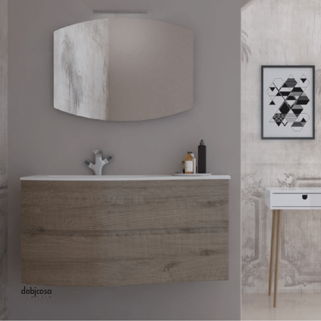 Mobile Bagno Sospeso "Light SX" Da 105 Cm Composto Da Due Cassetti Lavabo E Specchio Con Lampada Led - Dabicasa