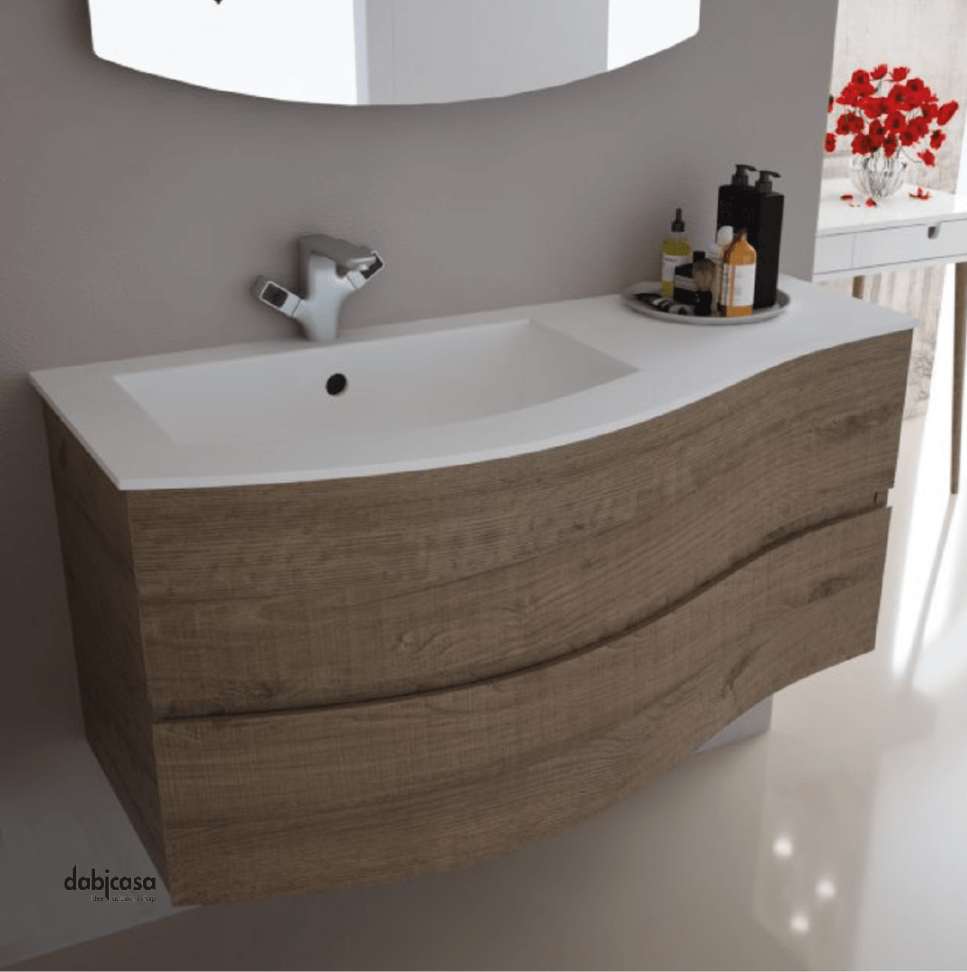 Mobile Bagno Sospeso "Light SX" Da 105 Cm Composto Da Due Cassetti Lavabo E Specchio Con Lampada Led - Dabicasa