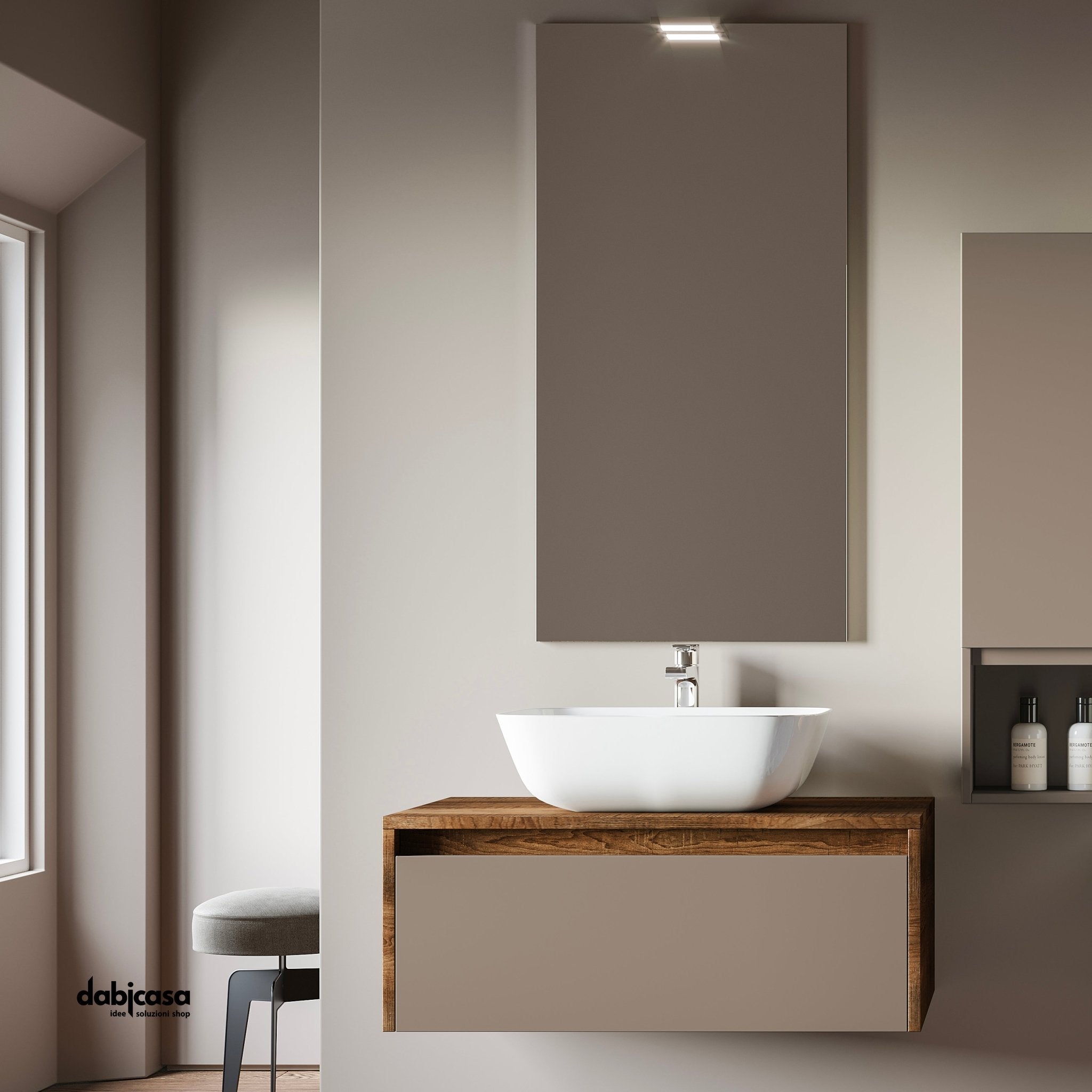 Mobile Bagno Sospeso "Luna 3" Da 80 Cm Composto Da Un Cassetto Lavabo E Specchio Con Lampada Led - Dabicasa