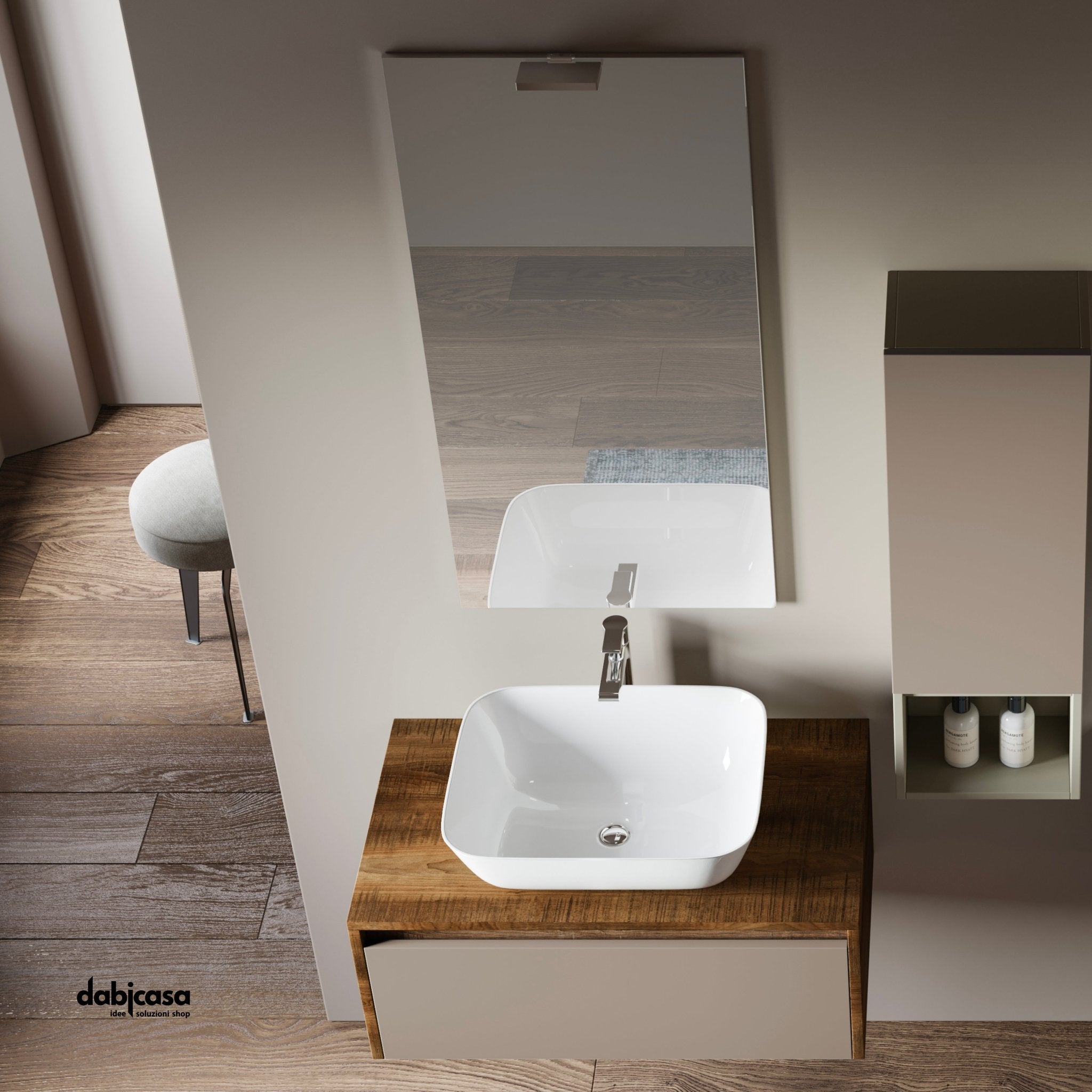 Mobile Bagno Sospeso "Luna 3" Da 80 Cm Composto Da Un Cassetto Lavabo E Specchio Con Lampada Led - Dabicasa