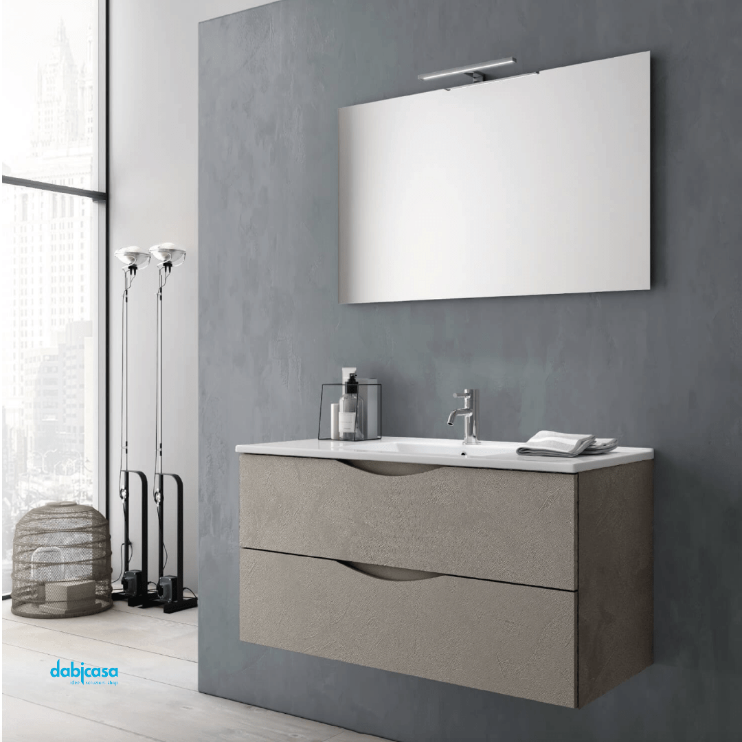 Mobile Bagno Sospeso "Martina" Da 100 Cm C/Base a Due Cassetti Lavabo In Ceramica Specchio C/Led - Dabicasa