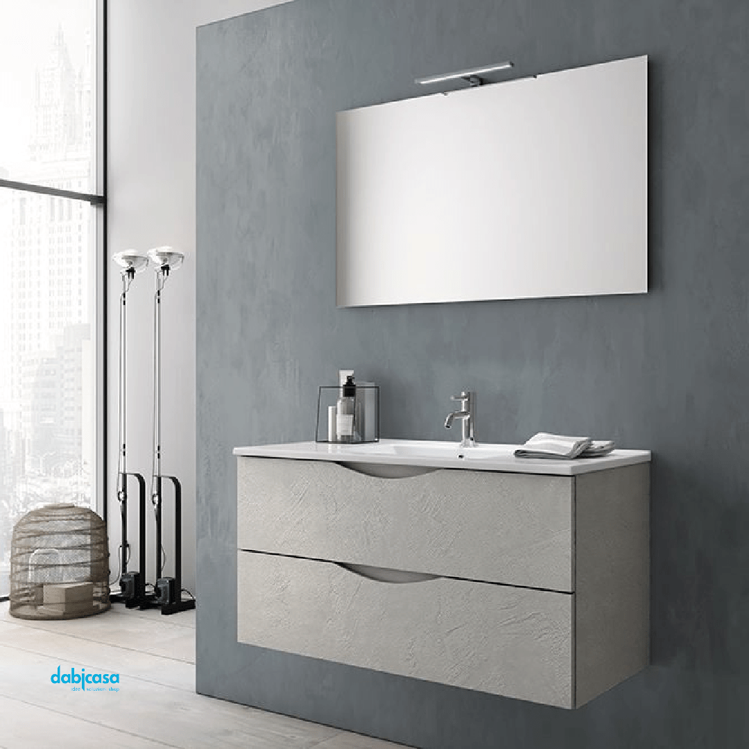 Mobile Bagno Sospeso "Martina" Da 80 Cm Composto Da Due Cassetti Lavabo E Specchio Con Lampada Led - Dabicasa