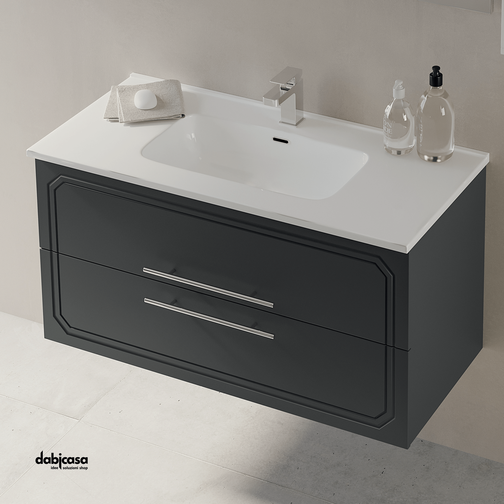 Mobile Bagno Sospeso "Maya 2" Da 60 Cm Composto Da Due Cassetti Lavabo E Specchio Con Lampada Led - Dabicasa