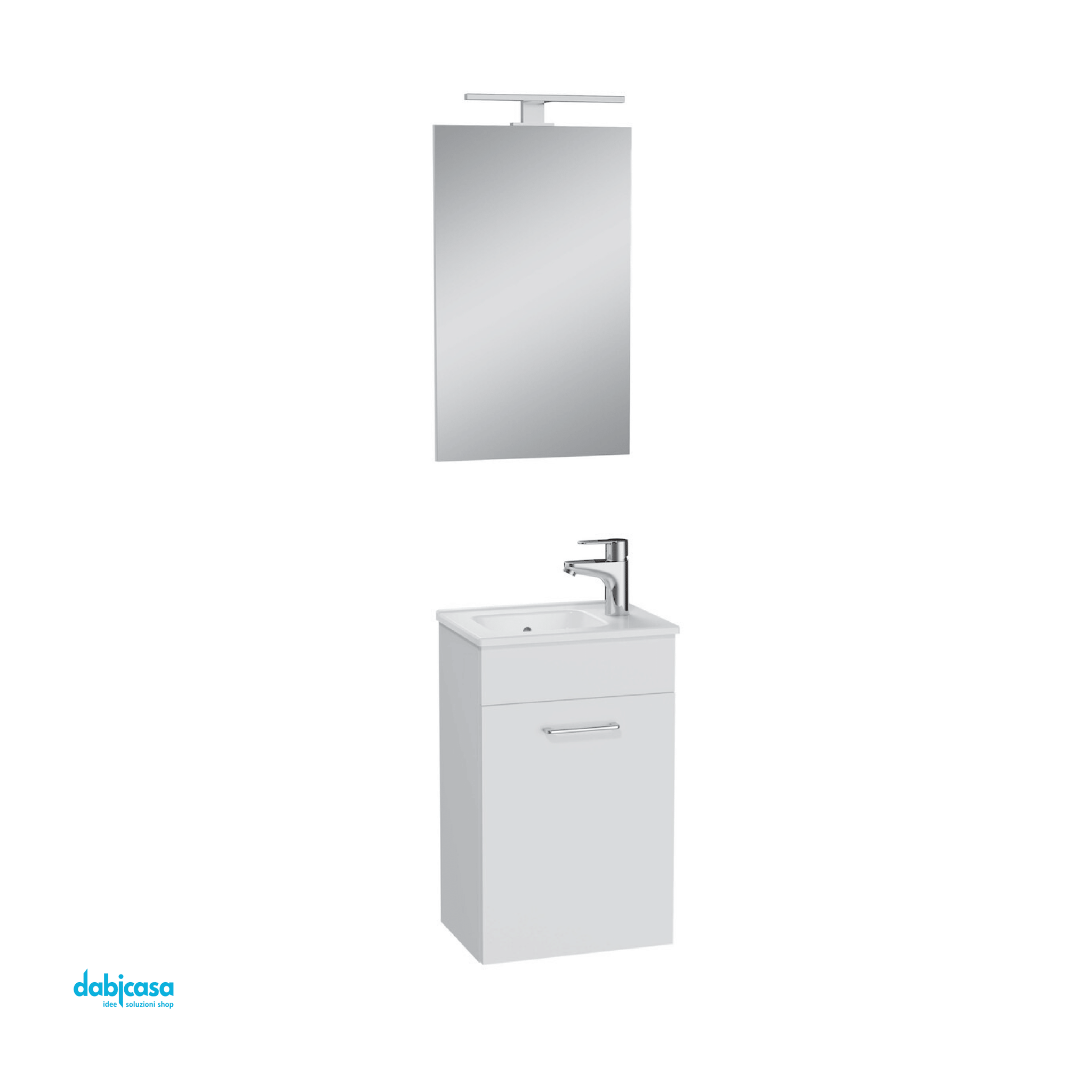 Mobile Bagno Sospeso "Mia" Da 40 Cm Composto Da Un'Anta Lavabo E Specchio Con Lampada Led Finitura Bianco Lucido - Dabicasa