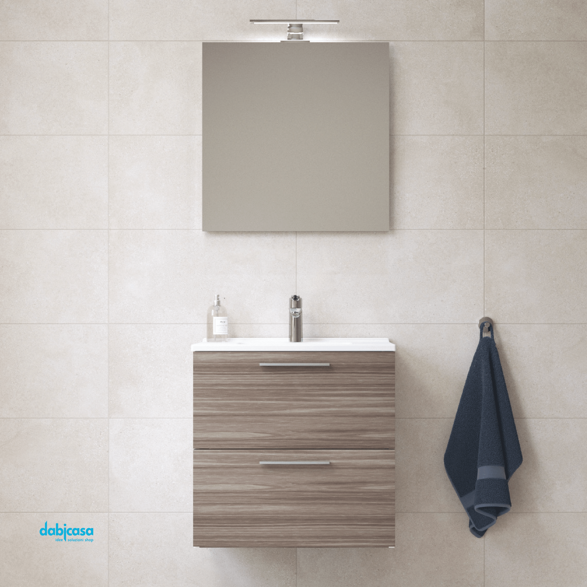 Mobile Bagno Sospeso "Mia" da 60 Cm Composto Da Due Cassetti Lavabo E Specchio Con Lampada Led Finitura Cordoba - Dabicasa