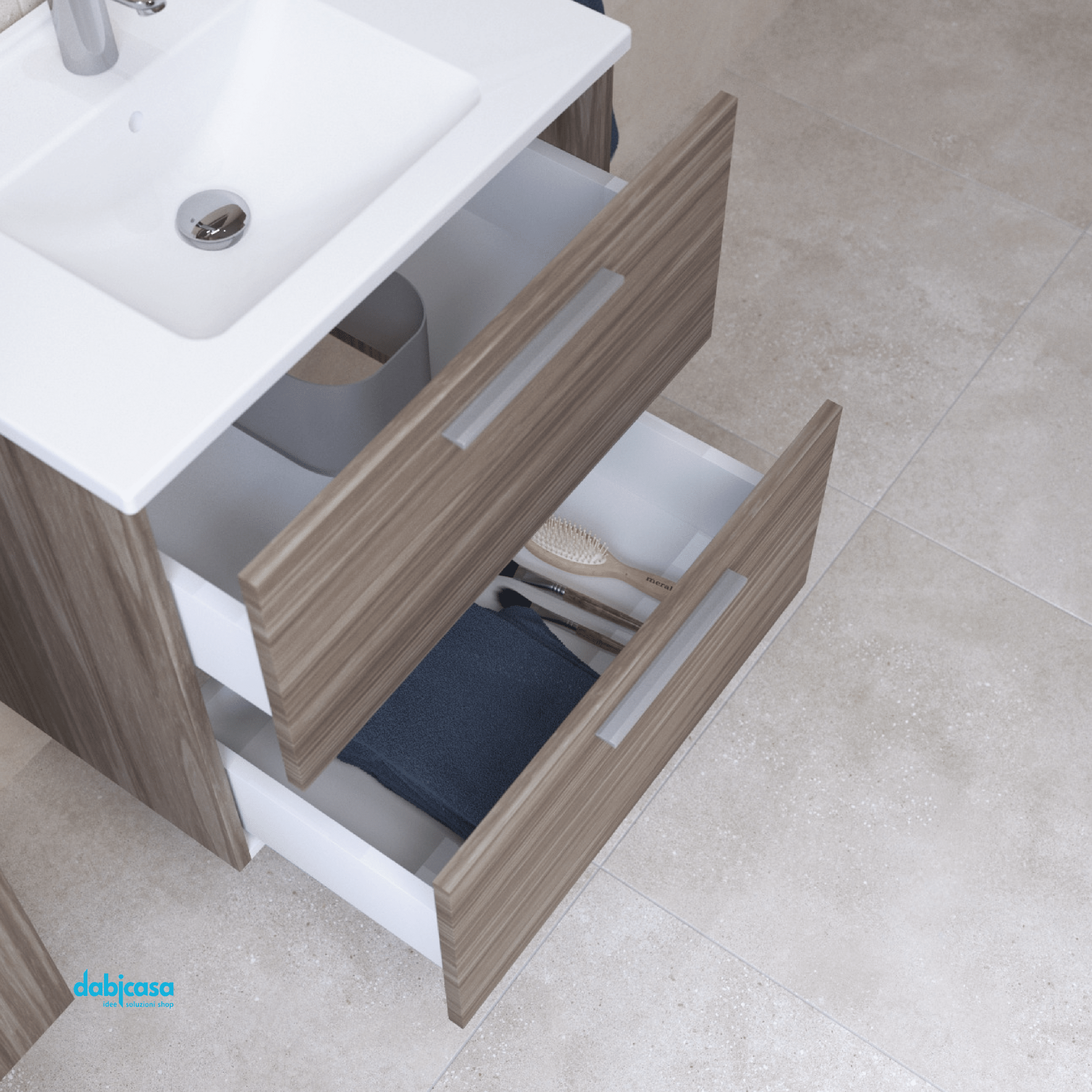 Mobile Bagno Sospeso "Mia" da 60 Cm Composto Da Due Cassetti Lavabo E Specchio Con Lampada Led Finitura Cordoba - Dabicasa