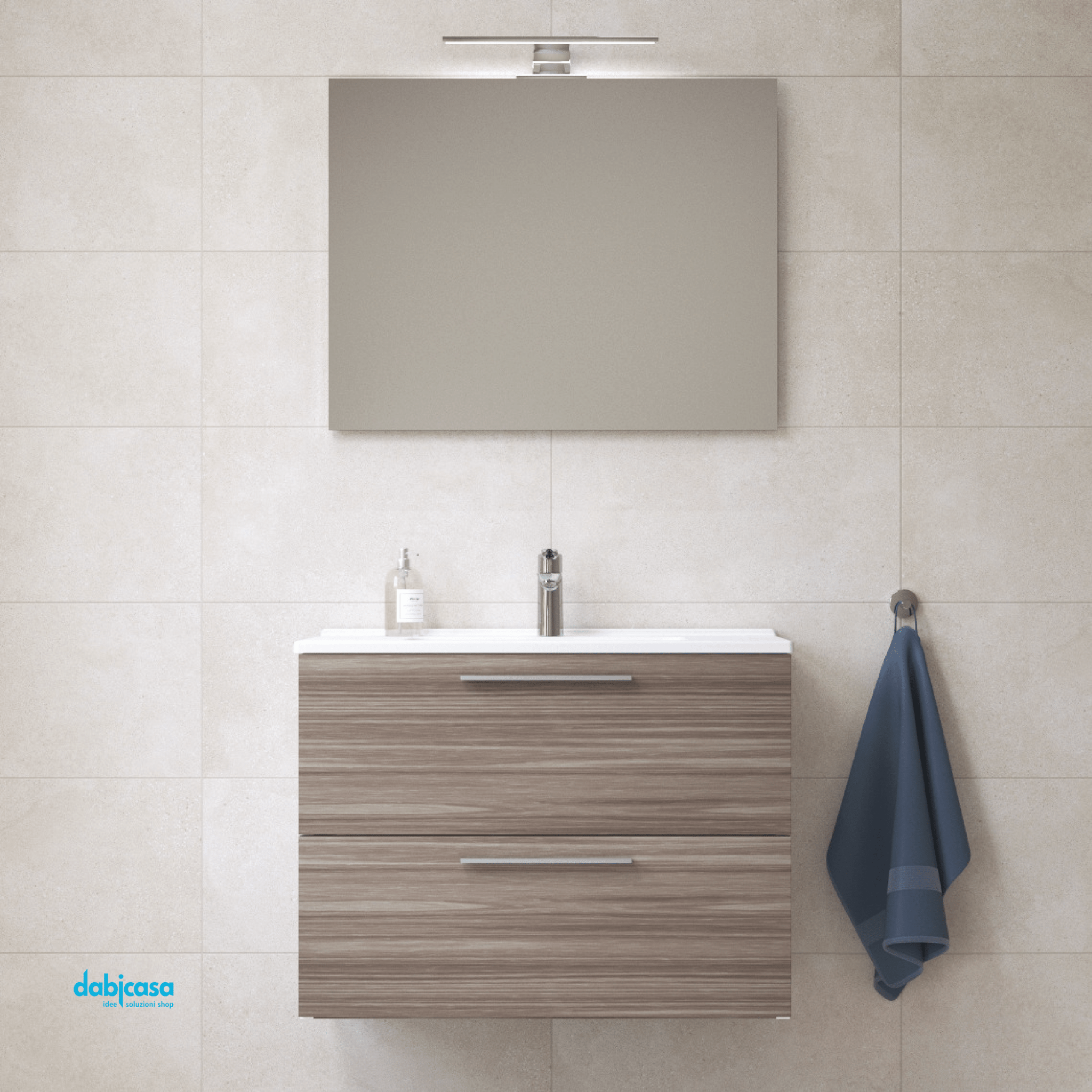 Mobile Bagno Sospeso "Mia" Da 80 Cm Composto Da Due Cassetti Lavabo E Specchio Finitura Cordoba - Dabicasa