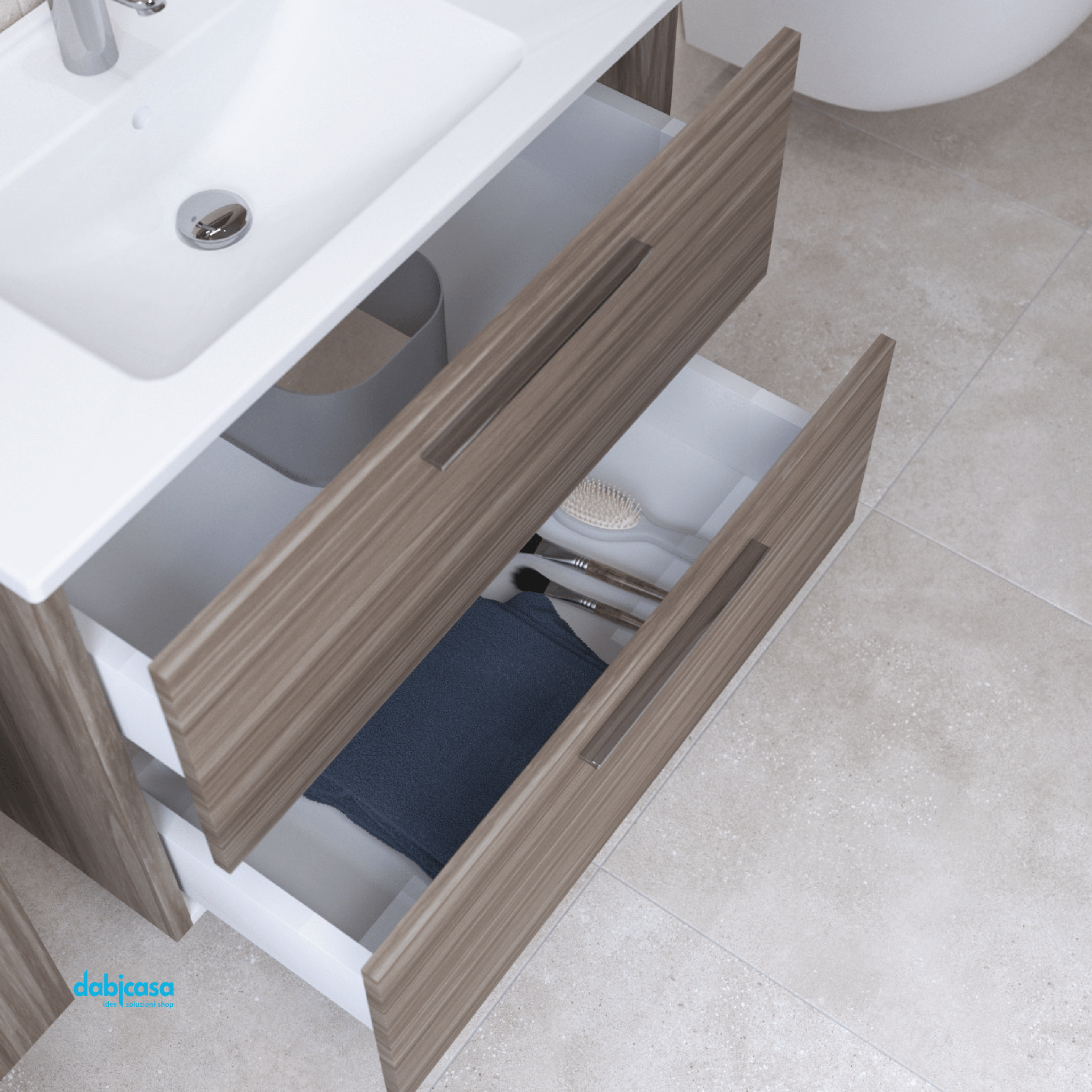 Mobile Bagno Sospeso "Mia" Da 80 Cm Composto Da Due Cassetti Lavabo E Specchio Finitura Cordoba - Dabicasa