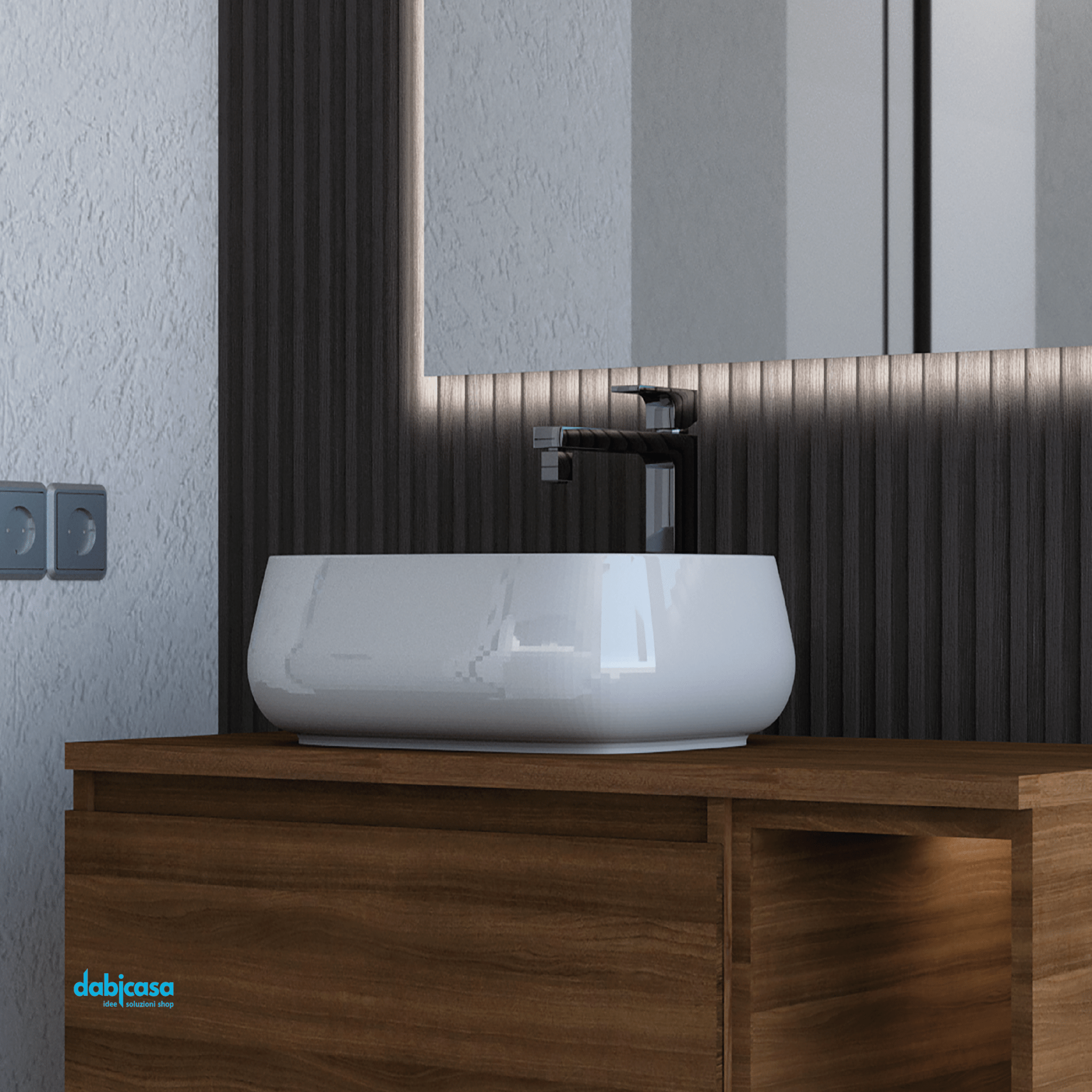 Mobile Bagno Sospeso "Minerva Piano" Da 120 Cm Composto Da Due Cassetti Ed Un Vano a Giorno Lavabo E Specchio - Dabicasa