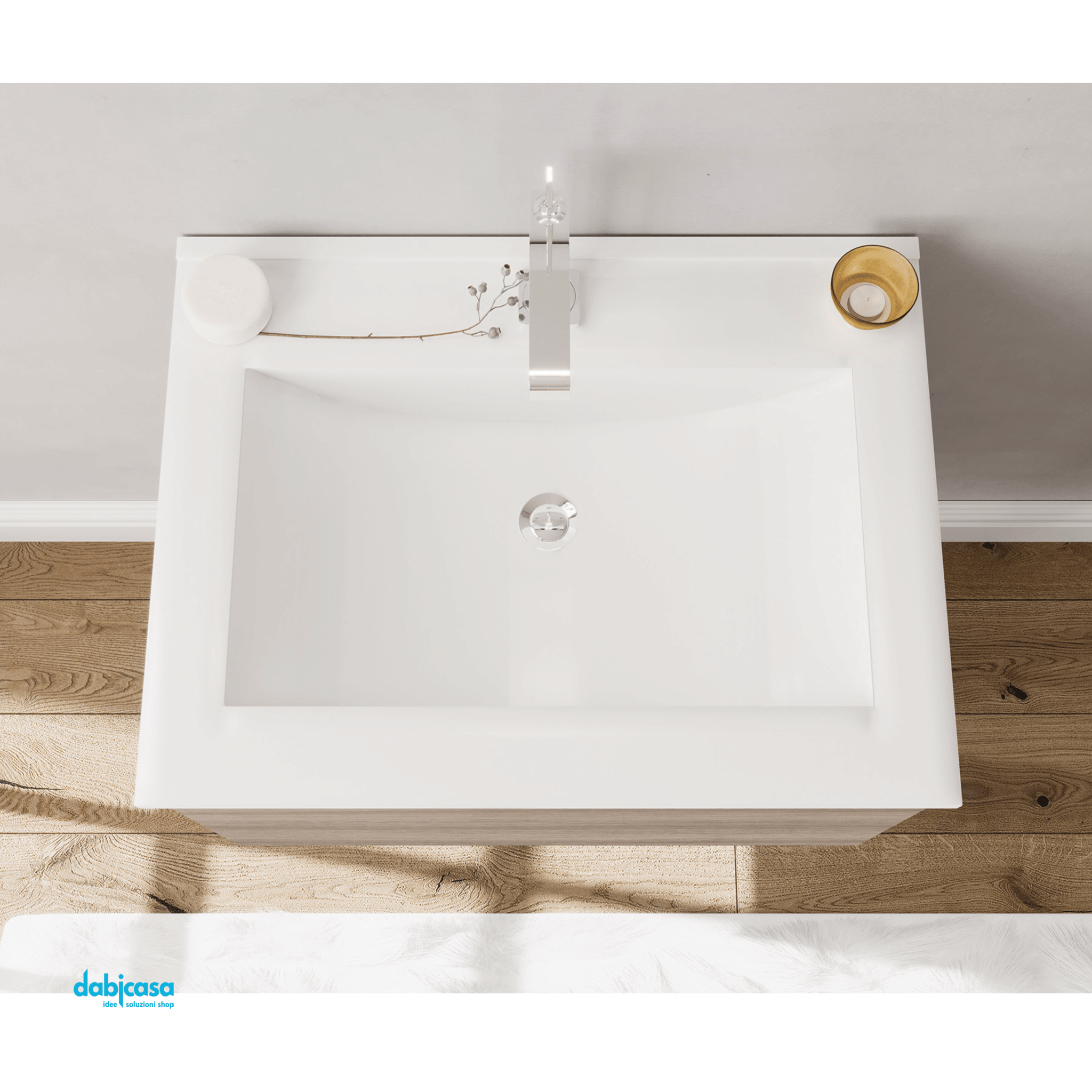 Mobile Bagno Sospeso "Oslo" Da 60 Cm Composto Da Un Cassetto Un Vano a Giorno Lavabo E Specchio Con Lampada Led Finitura Rovere Moro - Dabicasa