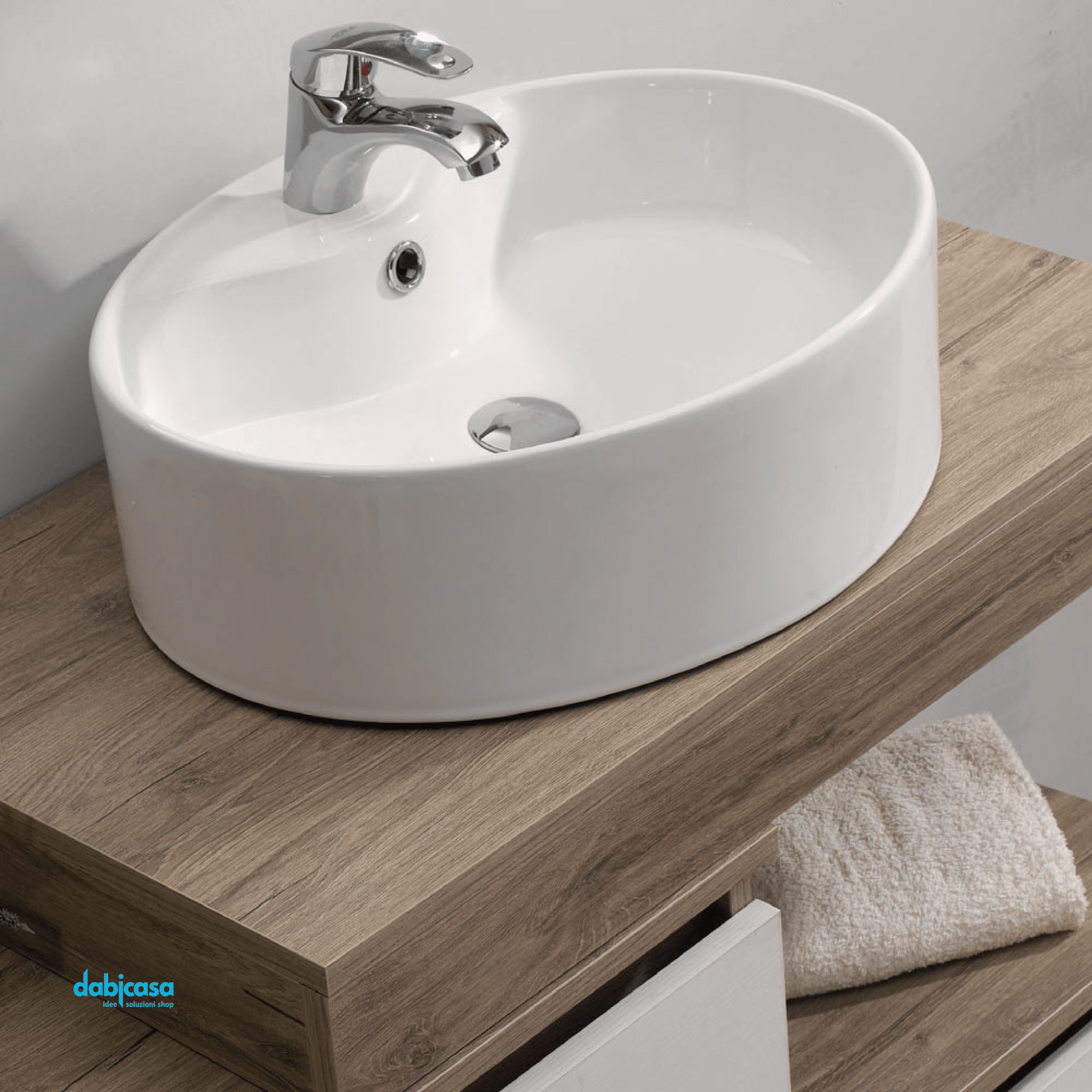 Mobile Bagno Sospeso "Otello" Da 90 Cm Composto Da Due Cassetti Sfalsati Ed Un Mensolone Con Lavabo E Specchio Con Barra Led - Dabicasa