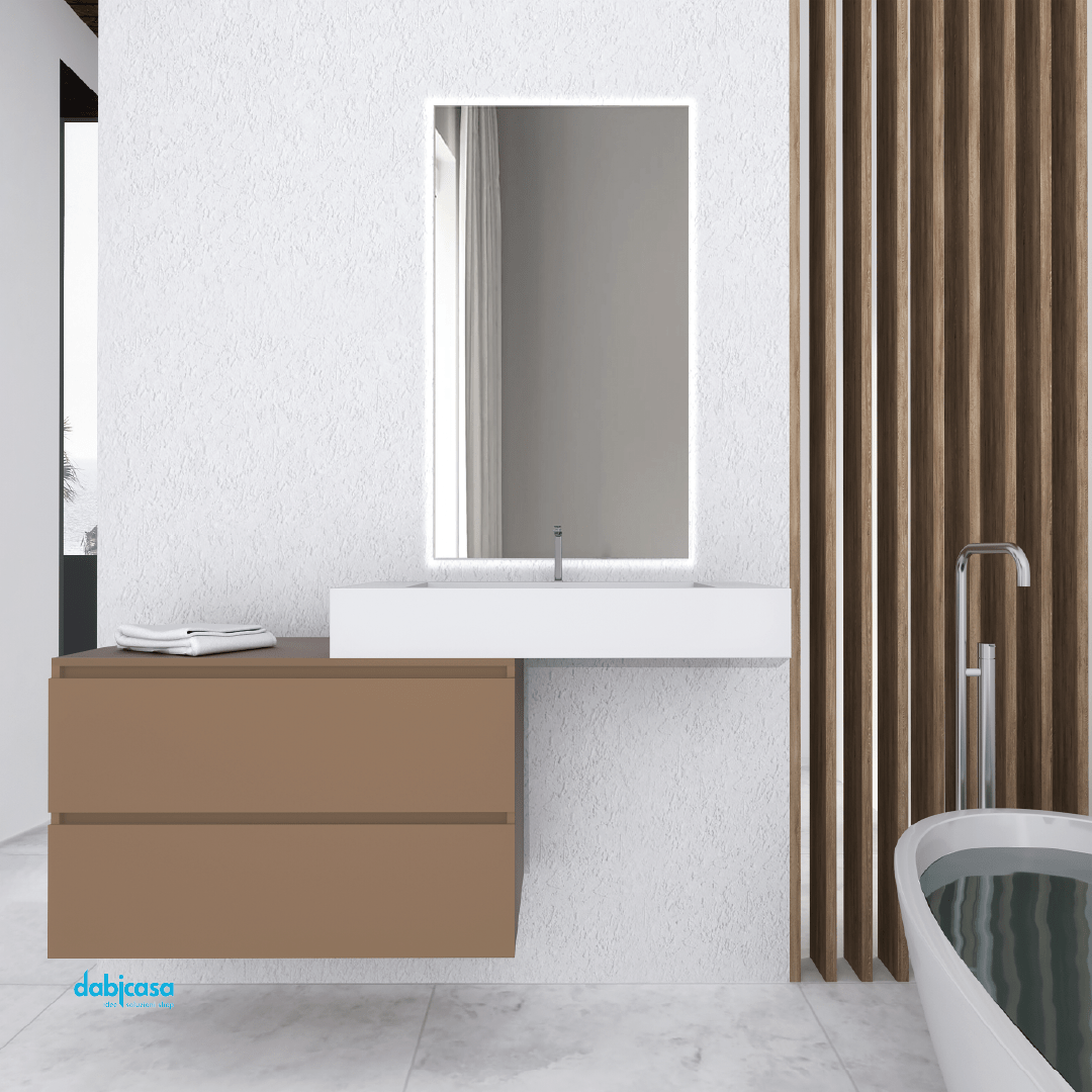 Mobile Bagno Sospeso "Otranto" Da 100 Cm Composto Da Due Cassetti Lavabo E Specchio - Dabicasa