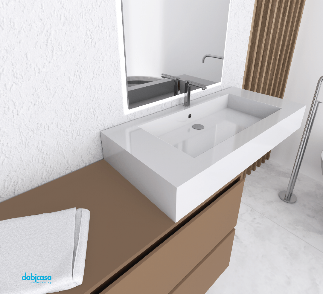 Mobile Bagno Sospeso "Otranto" Da 100 Cm Composto Da Due Cassetti Lavabo E Specchio - Dabicasa