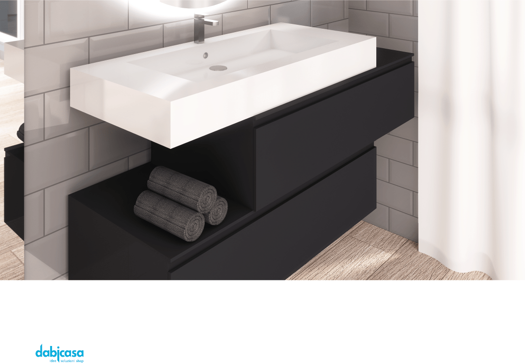 Mobile Bagno Sospeso "Ponza" Da 120 Cm Composto Da Due Cassetti Sfalsati Ed Una Mensola Top Lavabo E Specchio - Dabicasa