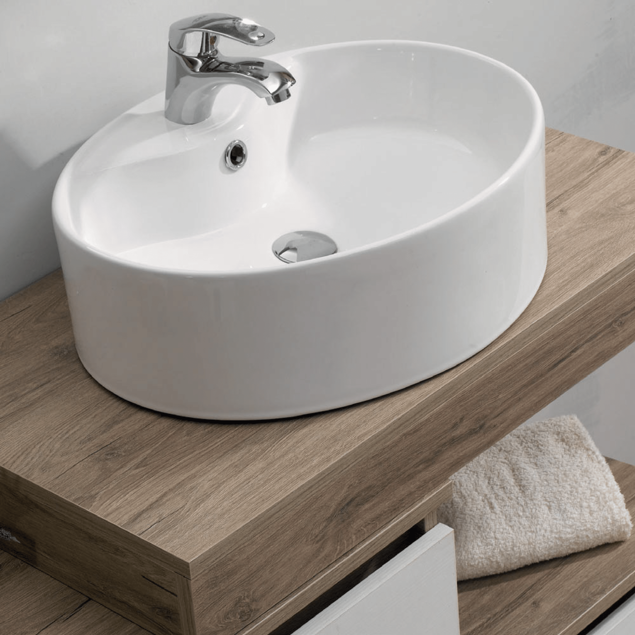 Mobile Bagno Sospeso Sfalsato 90 Cm Due Cassetti Mensolone Top Specchio Con Illuminazione Led Esseci Arredo Bagno "Otello" - Dabicasa