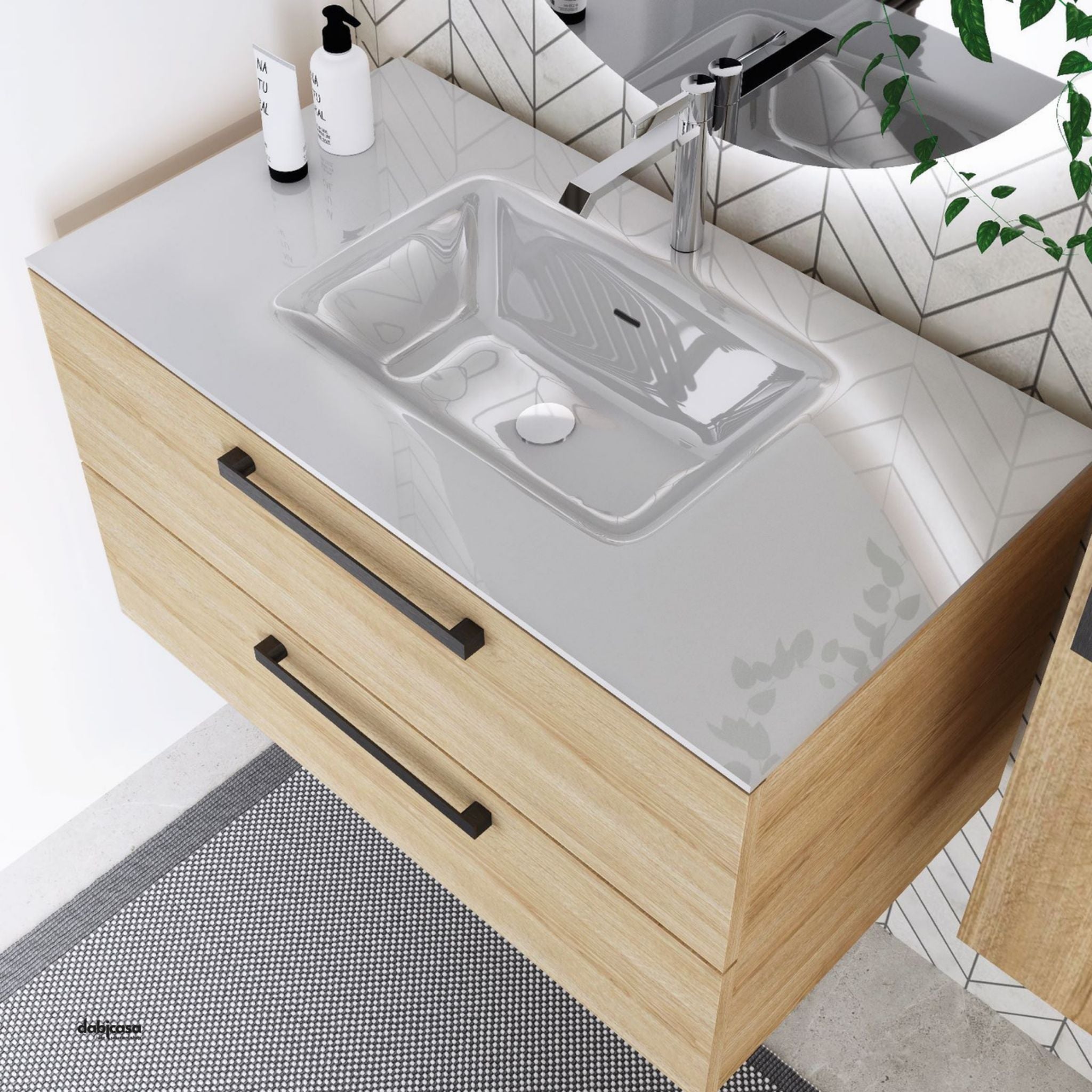 Mobile Bagno Sospeso "Simona" Da 100 Cm Composto Da Due Cassetti Lavabo E Specchio - Dabicasa