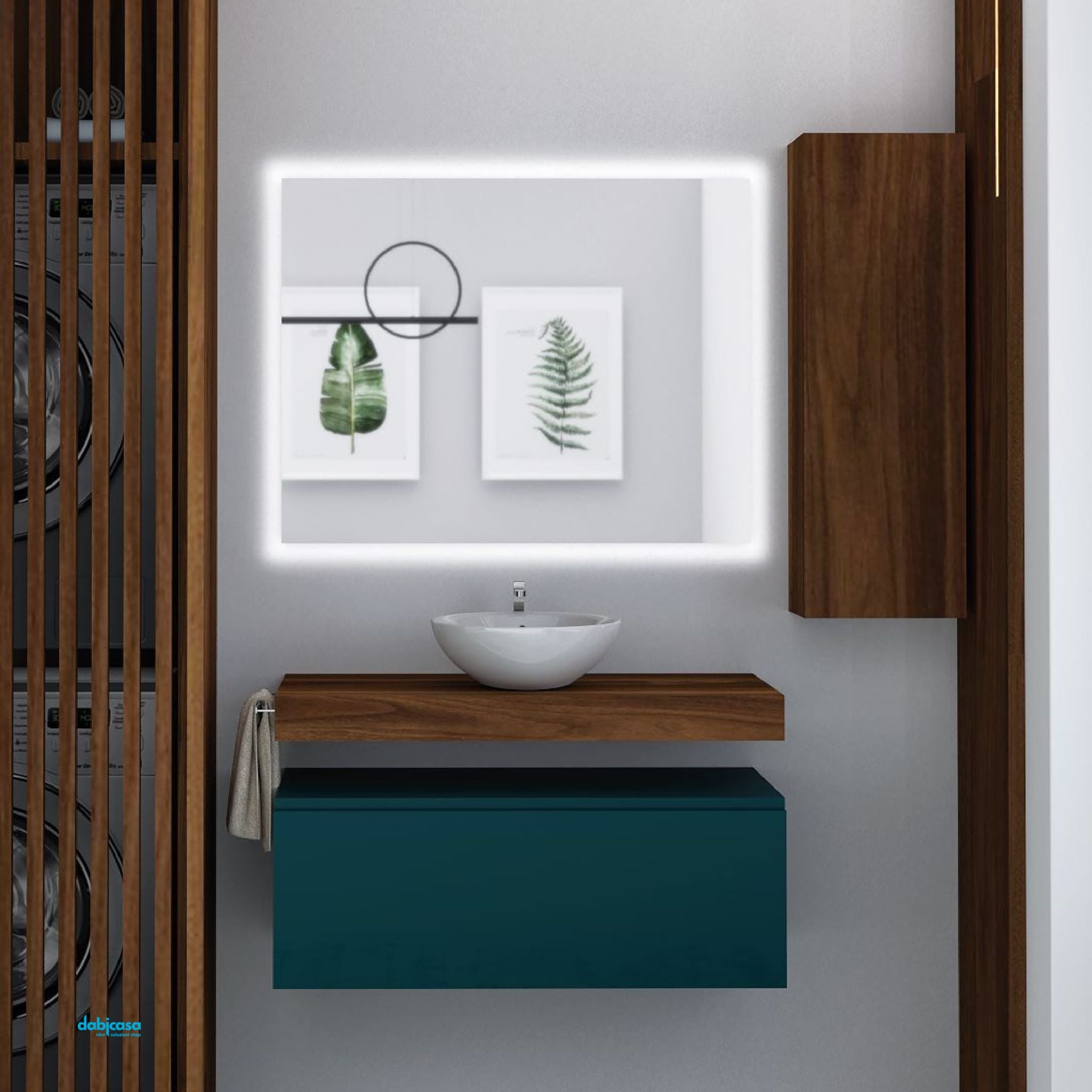 Mobile Bagno Sospeso "Stefania" Da 90 Cm Composto Da Un Cassetto Ed Un Mensolone Top Lavabo E Specchio Retroilluminato - Dabicasa