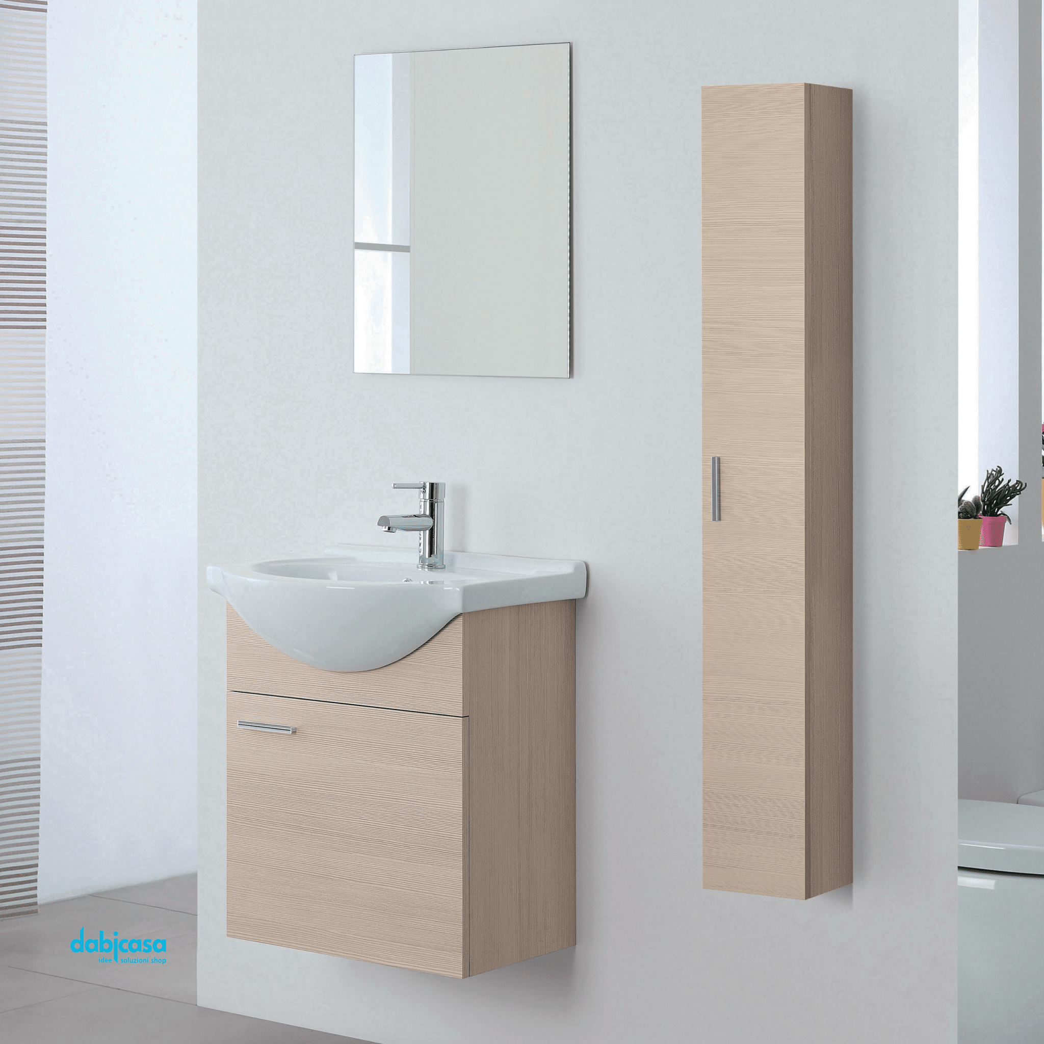 Mobile Bagno Sospeso "Stella" Da 55 Cm Composto Da Un'Anta Lavabo E Specchio Finitura Larice - Dabicasa