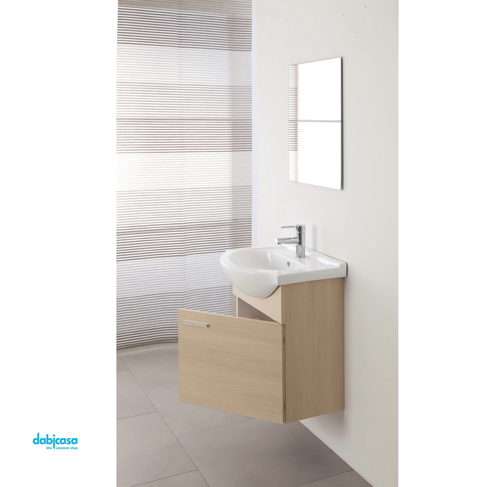 Mobile Bagno Sospeso "Stella" Da 55 Cm Composto Da Un'Anta Lavabo E Specchio Finitura Larice - Dabicasa