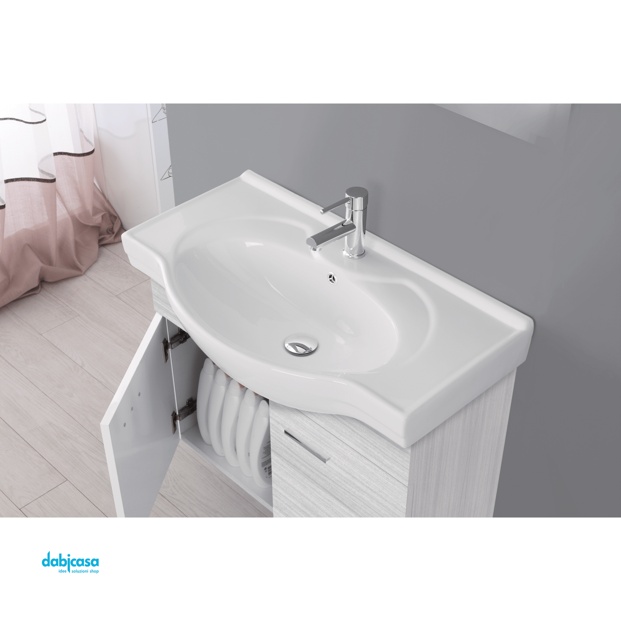 Mobile Bagno Sospeso "Stella" Da 85 Cm Composto Da Due Ante Lavabo E Specchio Finitura Grigio - Dabicasa