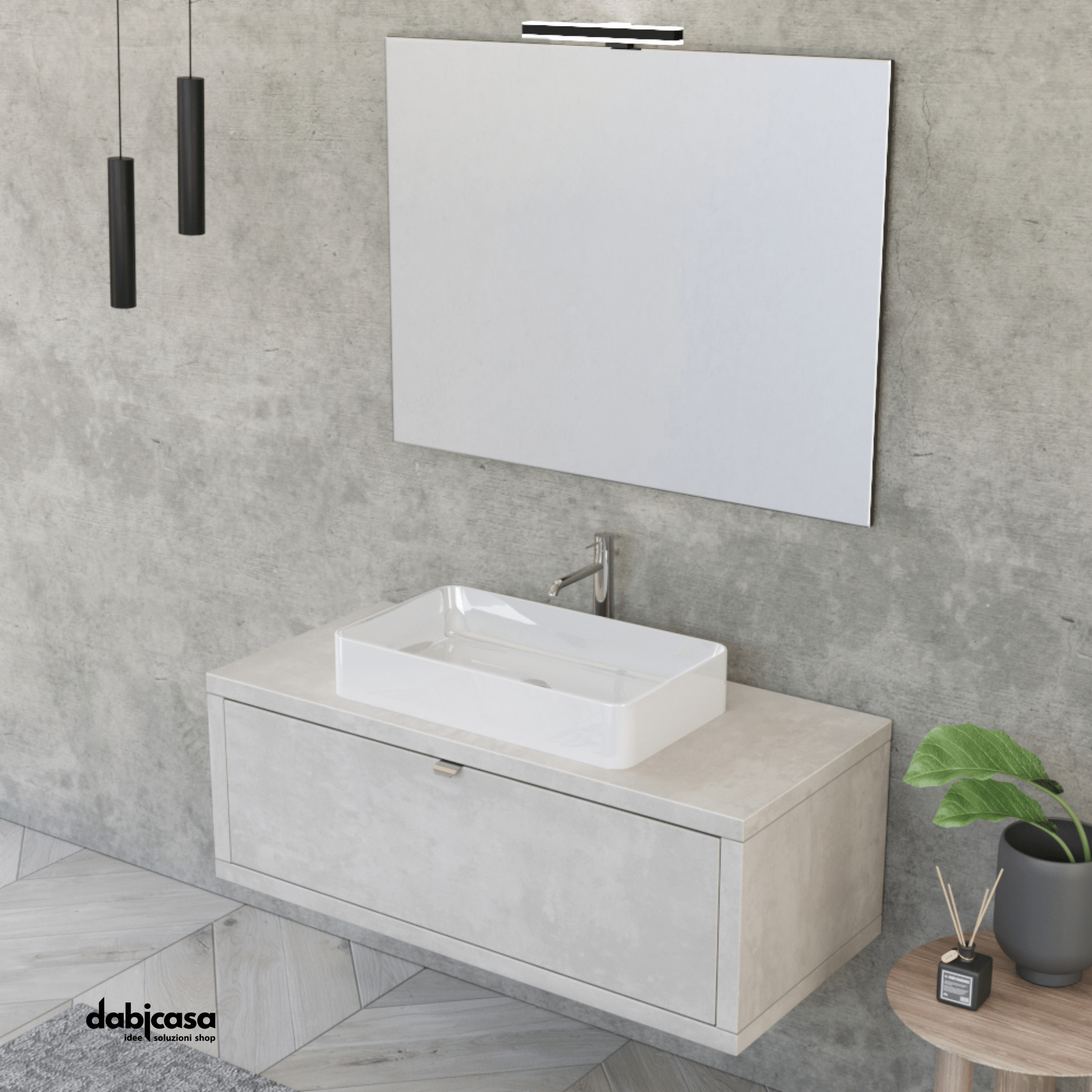 Mobile Bagno Sospeso "Unit Five" Da 110 Cm Composto Da un Cassettone Finitura Cemento Grigio Cielo - Dabicasa