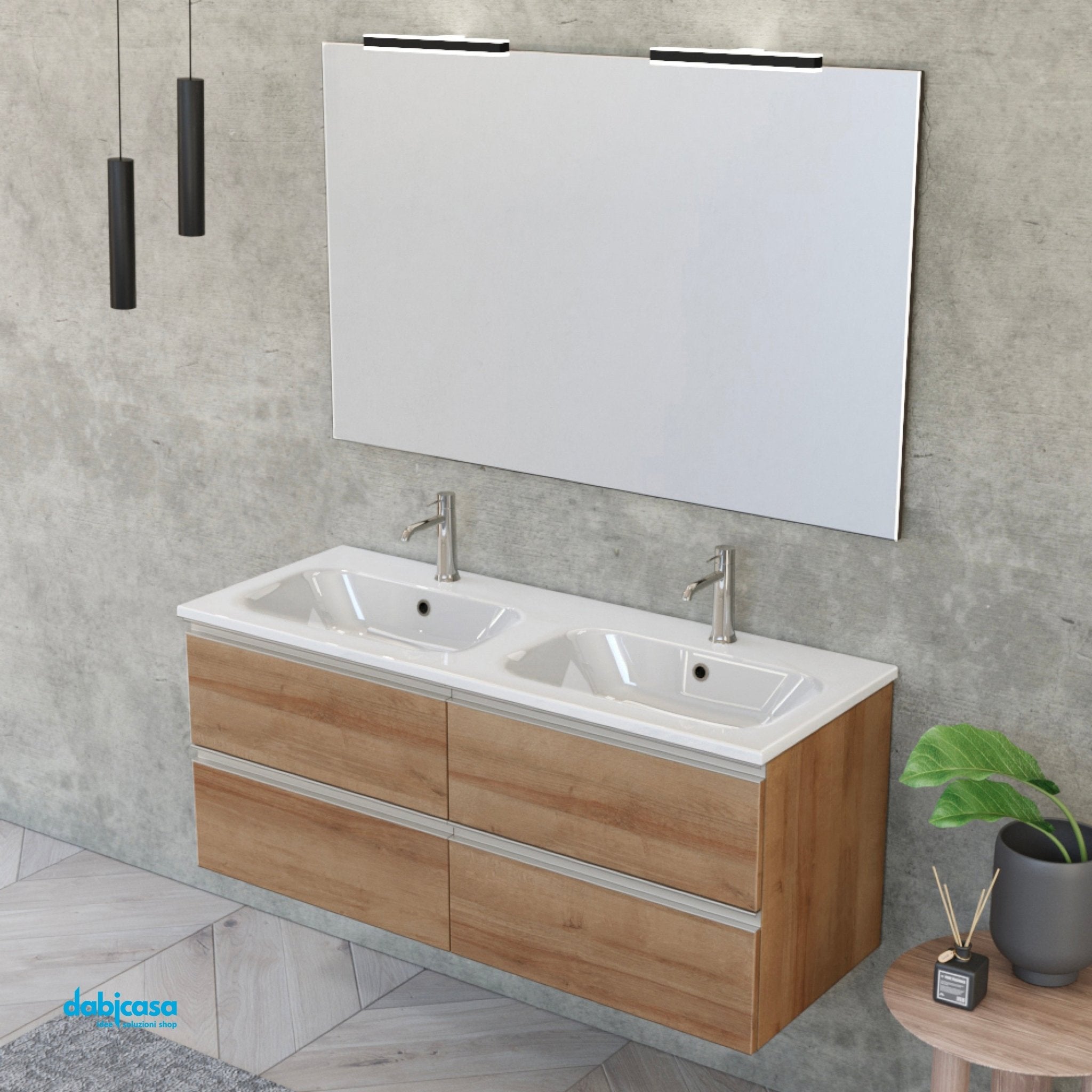 Mobile Bagno Sospeso "Unit Four" Da 120 Cm Composto Da Quattro Cassetti Finitura Rovere Farnia - Dabicasa