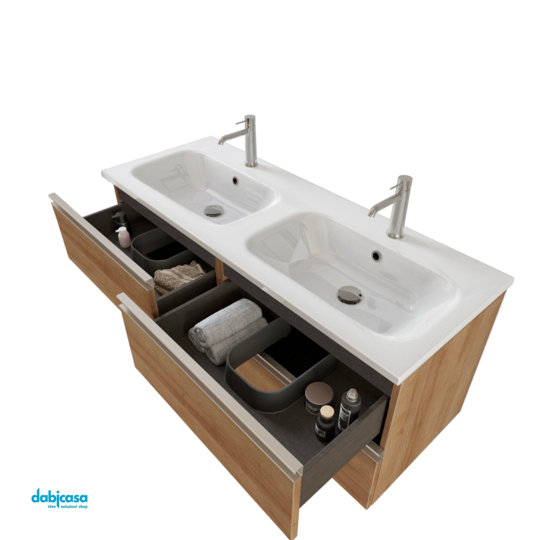 Mobile Bagno Sospeso "Unit Four" Da 120 Cm Composto Da Quattro Cassetti Finitura Rovere Farnia - Dabicasa