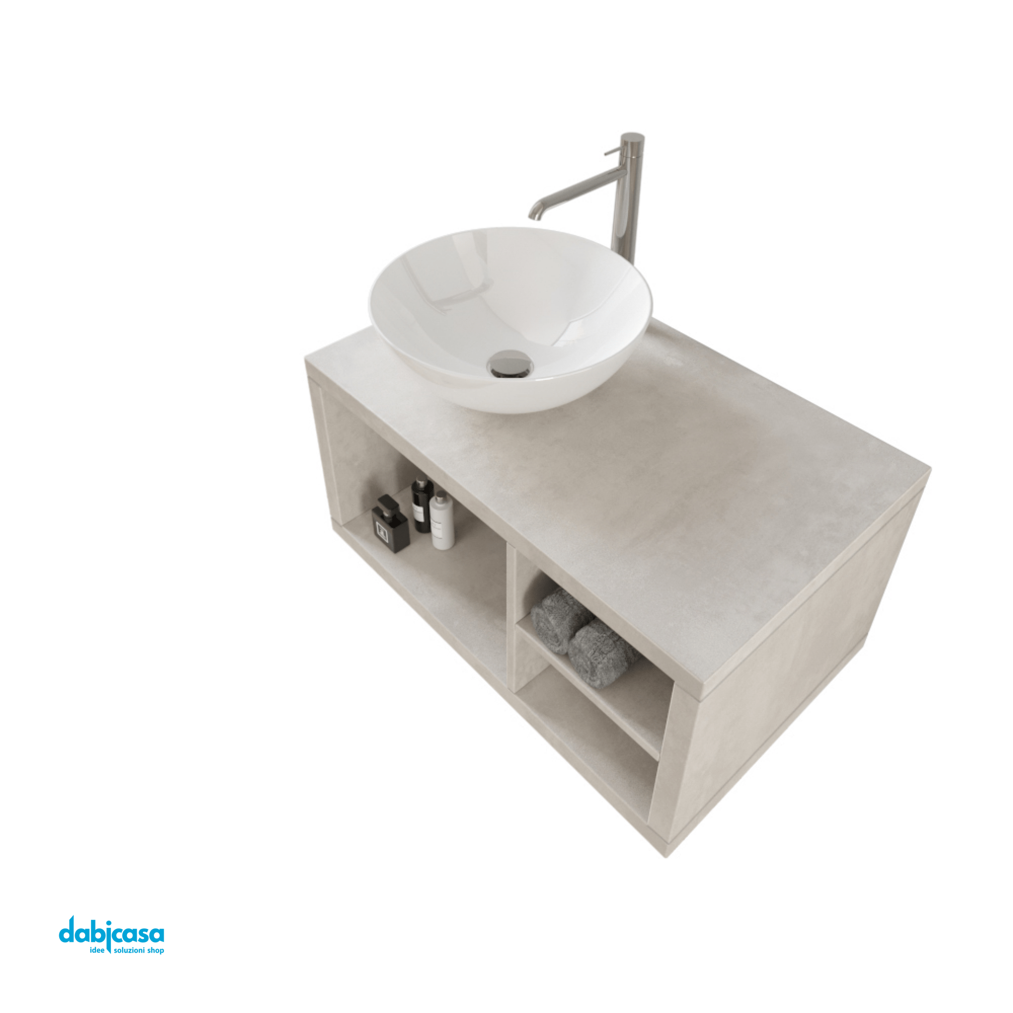 Mobile Bagno Sospeso "Unit Four" Da 80 Cm Composto Da Vani a Giorno Finitura Cemento Grigio Caldo - Dabicasa