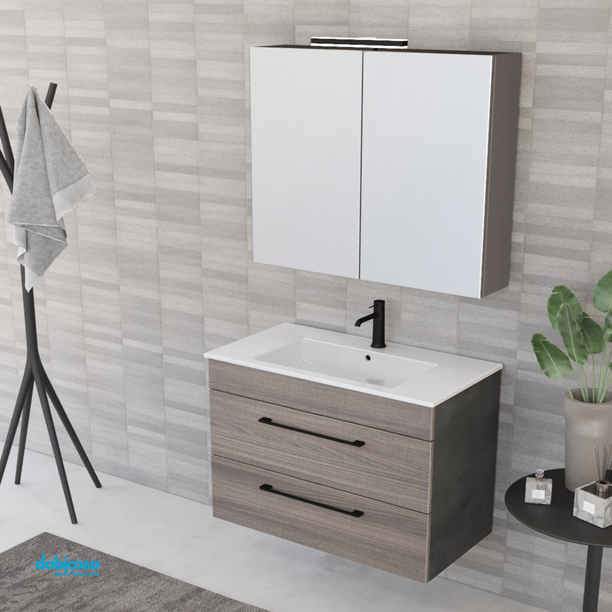 Mobile Bagno Sospeso "Unit Four" Da 81 Cm Composto Da Due Cassetti Finitura Medium Elm/Cemento Grigio Lava - Dabicasa