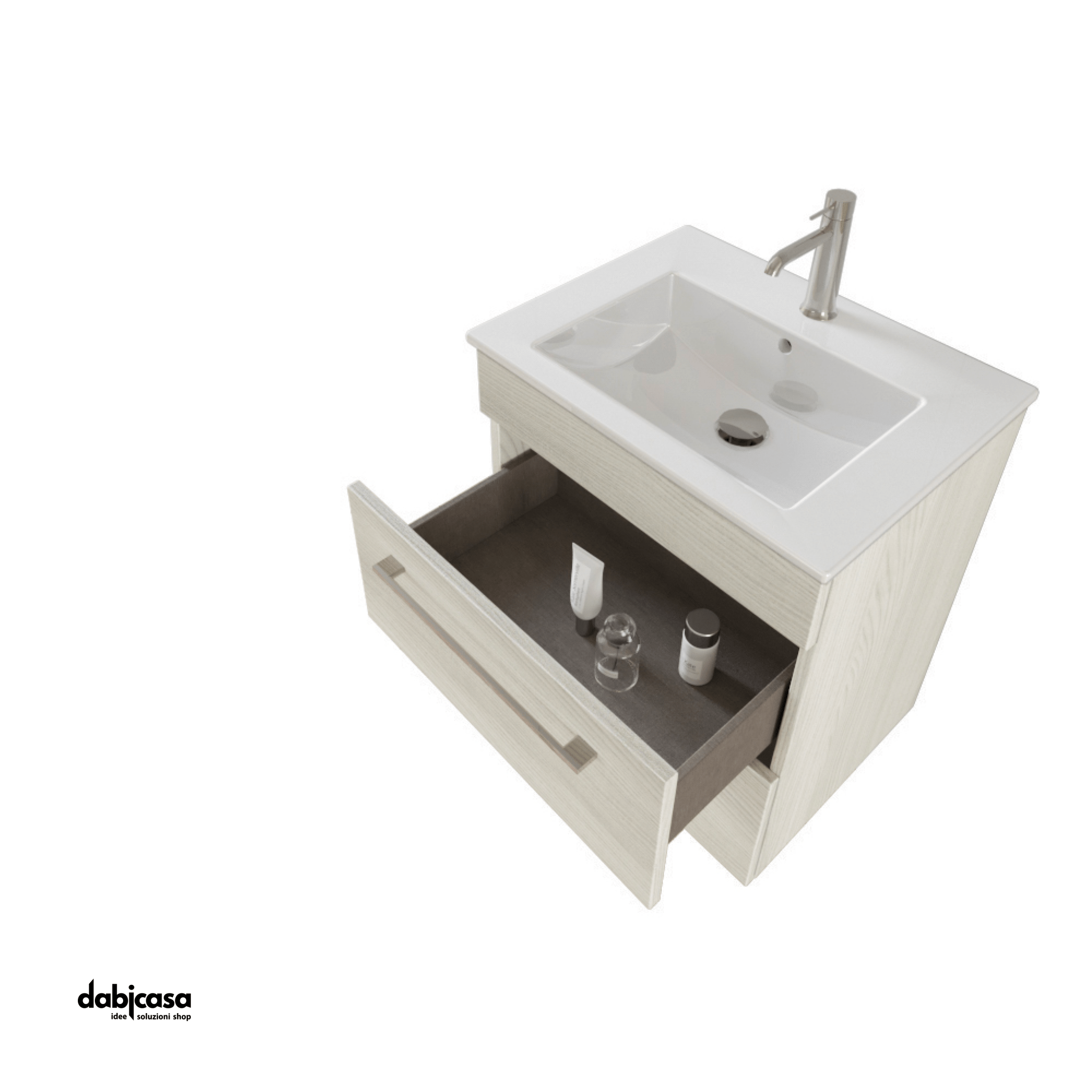 Mobile Bagno Sospeso "Unit One" Da 55 Cm Composto Da Due Cassetti Finitura White Elm - Dabicasa