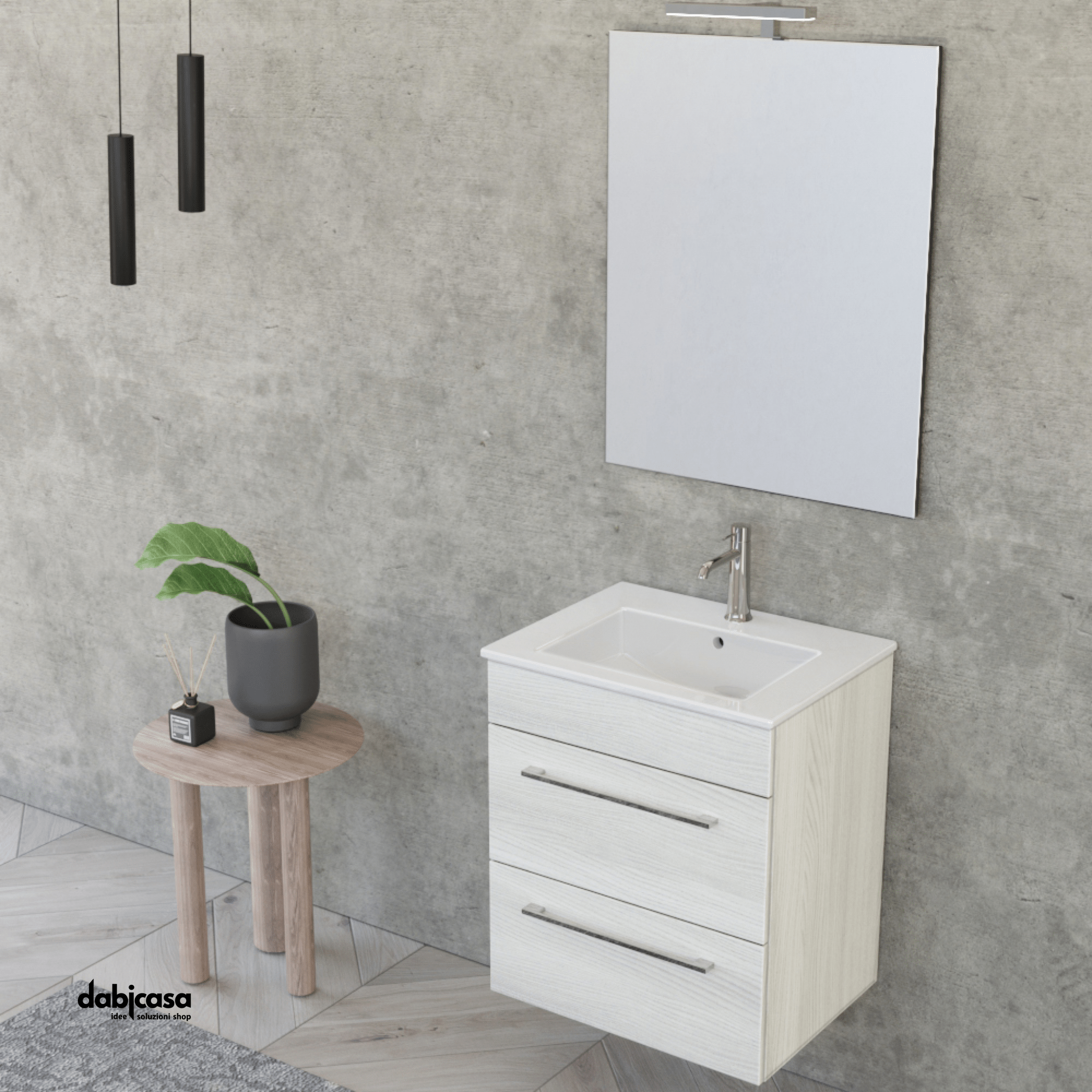 Mobile Bagno Sospeso "Unit One" Da 55 Cm Composto Da Due Cassetti Finitura White Elm - Dabicasa