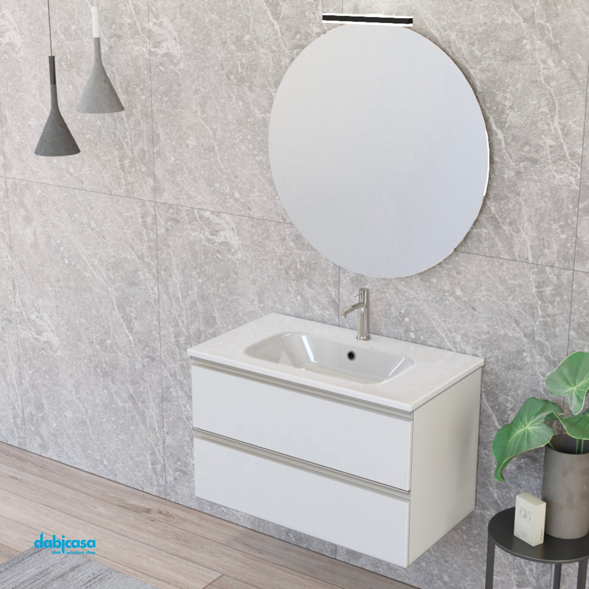 Mobile Bagno Sospeso "Unit One" Da 80 Cm Composto Da Due Cassetti Finitura Bianco Opaco - Dabicasa