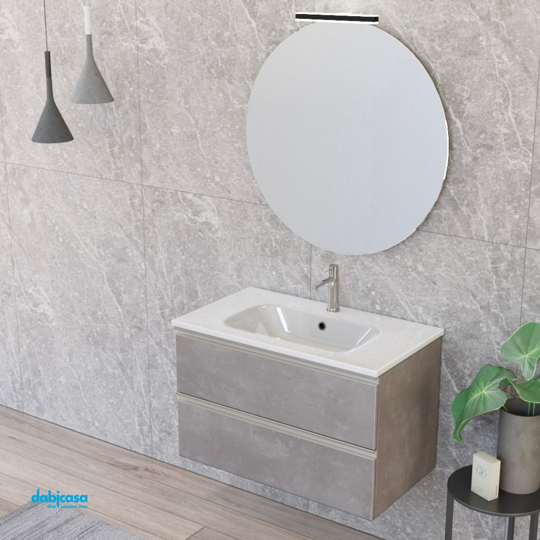 Mobile Bagno Sospeso "Unit One" Da 80 Cm Composto Da Due Cassetti Finitura Cemento Grigio Caldo - Dabicasa