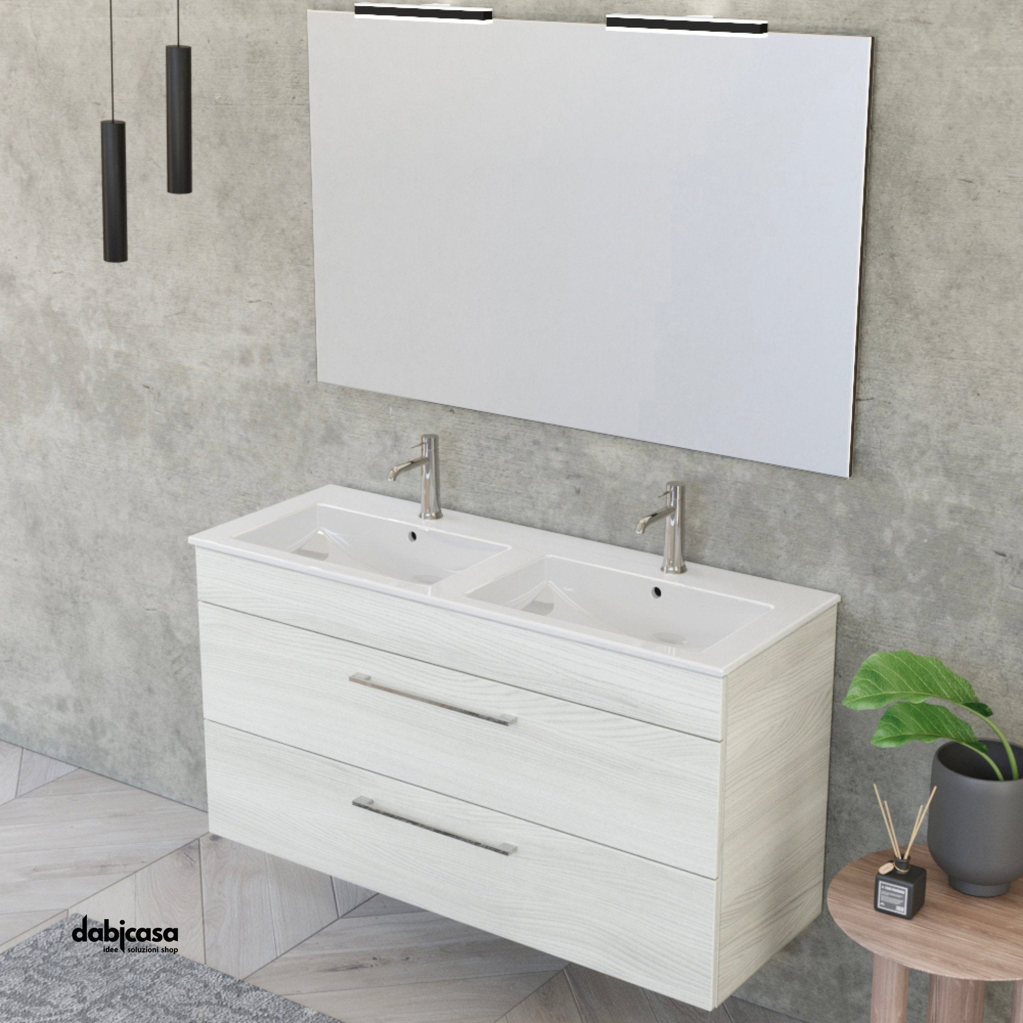 Mobile Bagno Sospeso "Unit Seven" Da 118 Cm Composto Da Due Cassetti e Doppia Vasca Finitura White Elm - Dabicasa