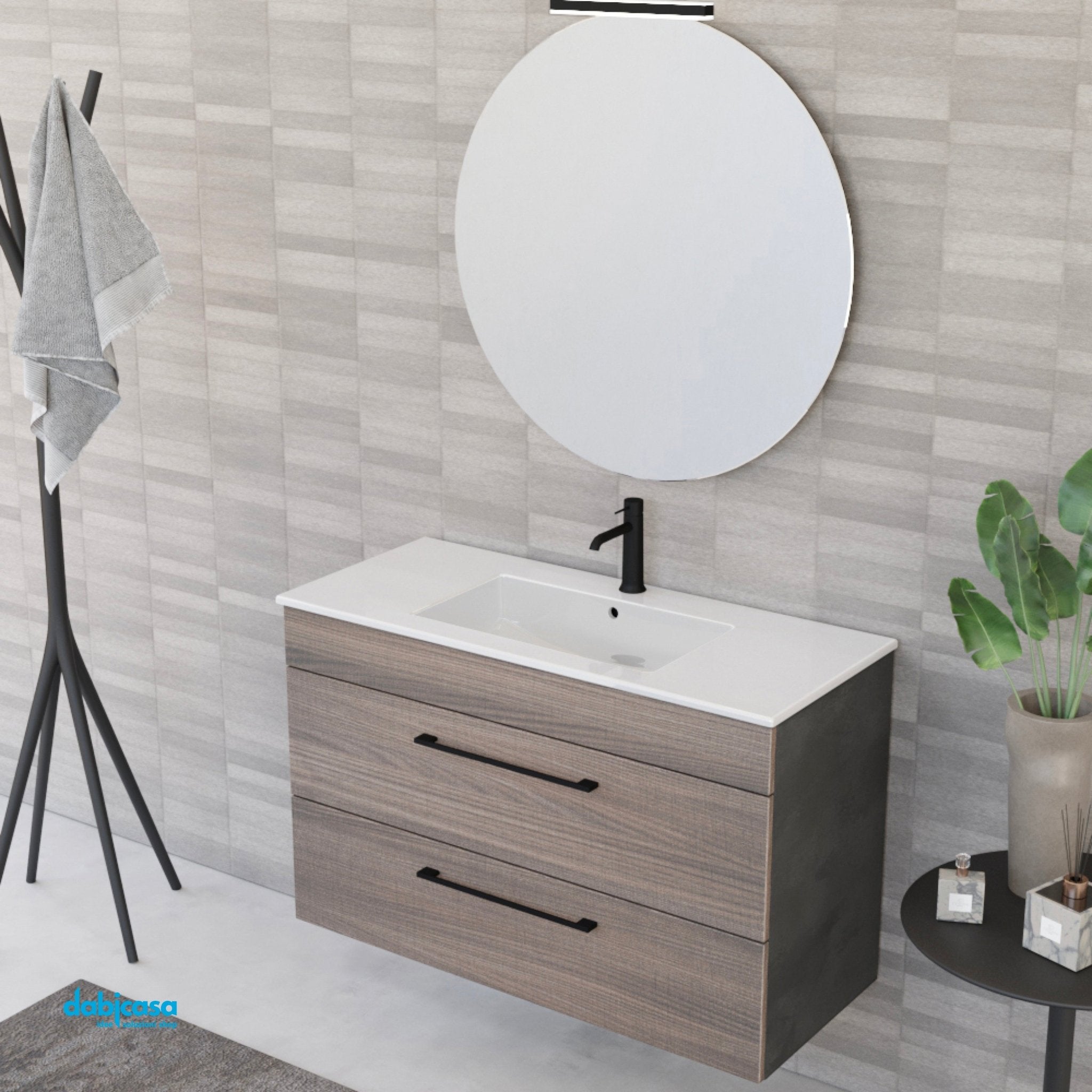 Mobile Bagno Sospeso "Unit Six" Da 100 Cm Composto Da Due Cassetti Finitura Medium Elm/Cemento Grigio Lava - Dabicasa