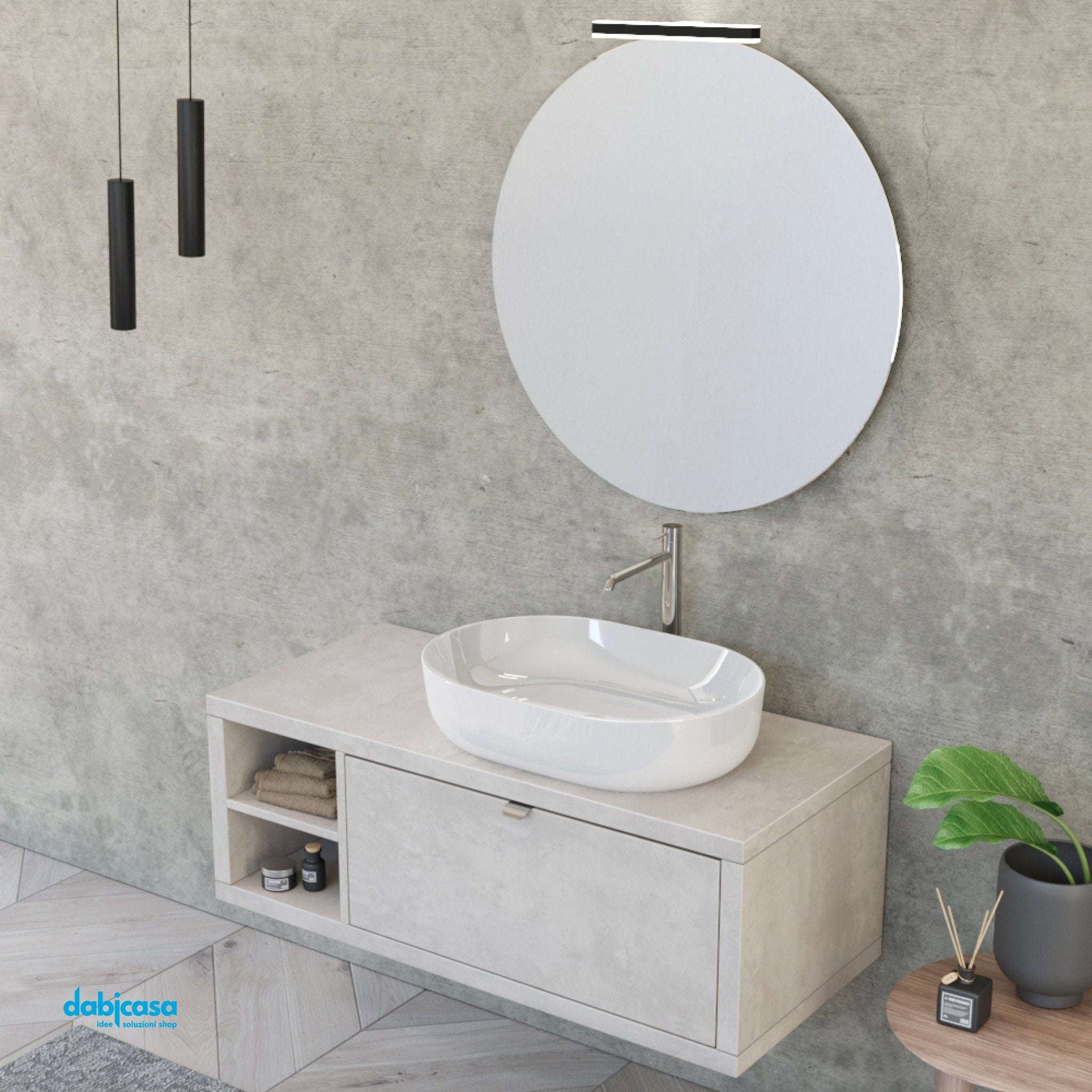 Mobile Bagno Sospeso "Unit Six" Da 110 Cm Composto Da Un Cassetto Ed Un'Anta Finitura Cemento Grigio Cielo - Dabicasa