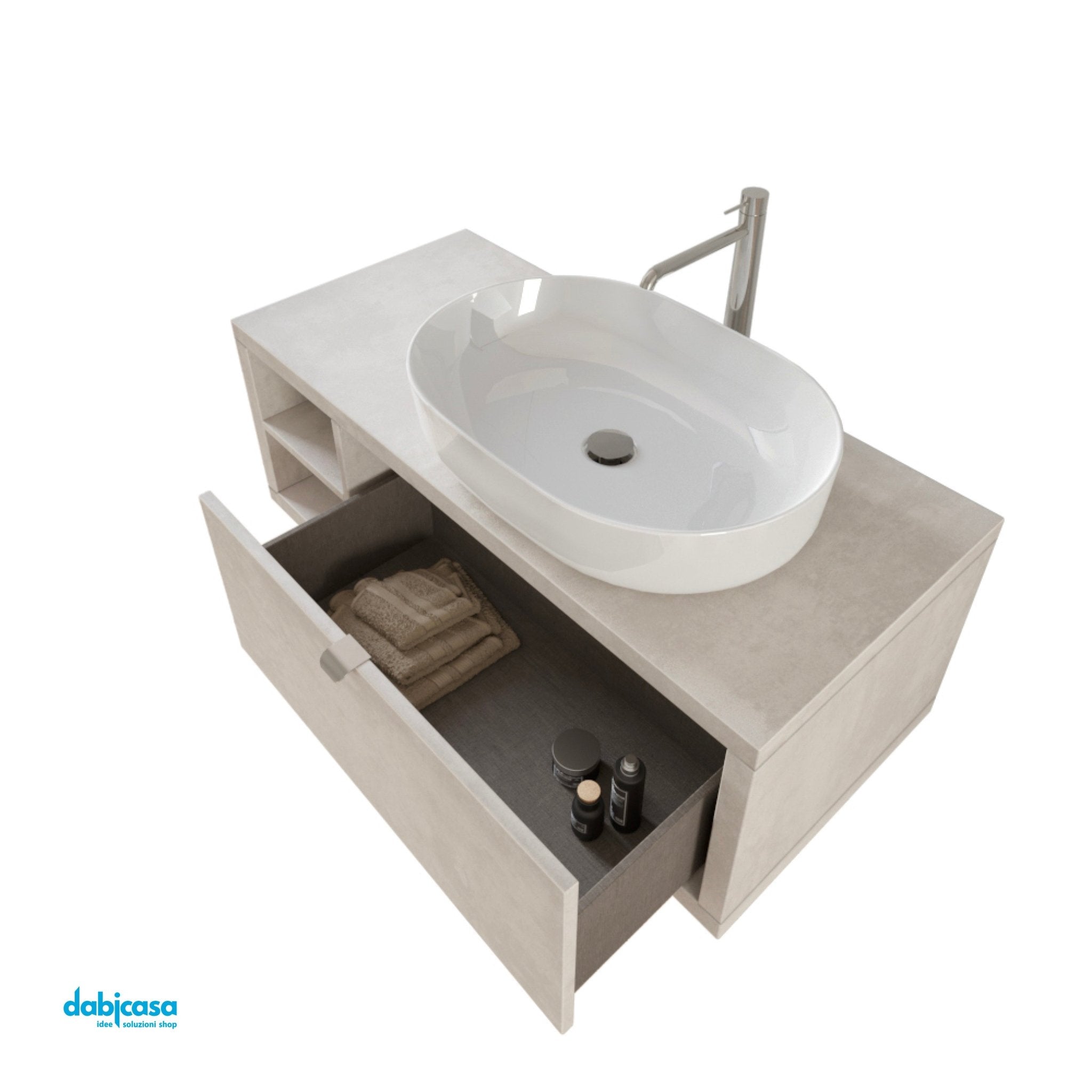 Mobile Bagno Sospeso "Unit Six" Da 110 Cm Composto Da Un Cassetto Ed Un'Anta Finitura Cemento Grigio Cielo - Dabicasa