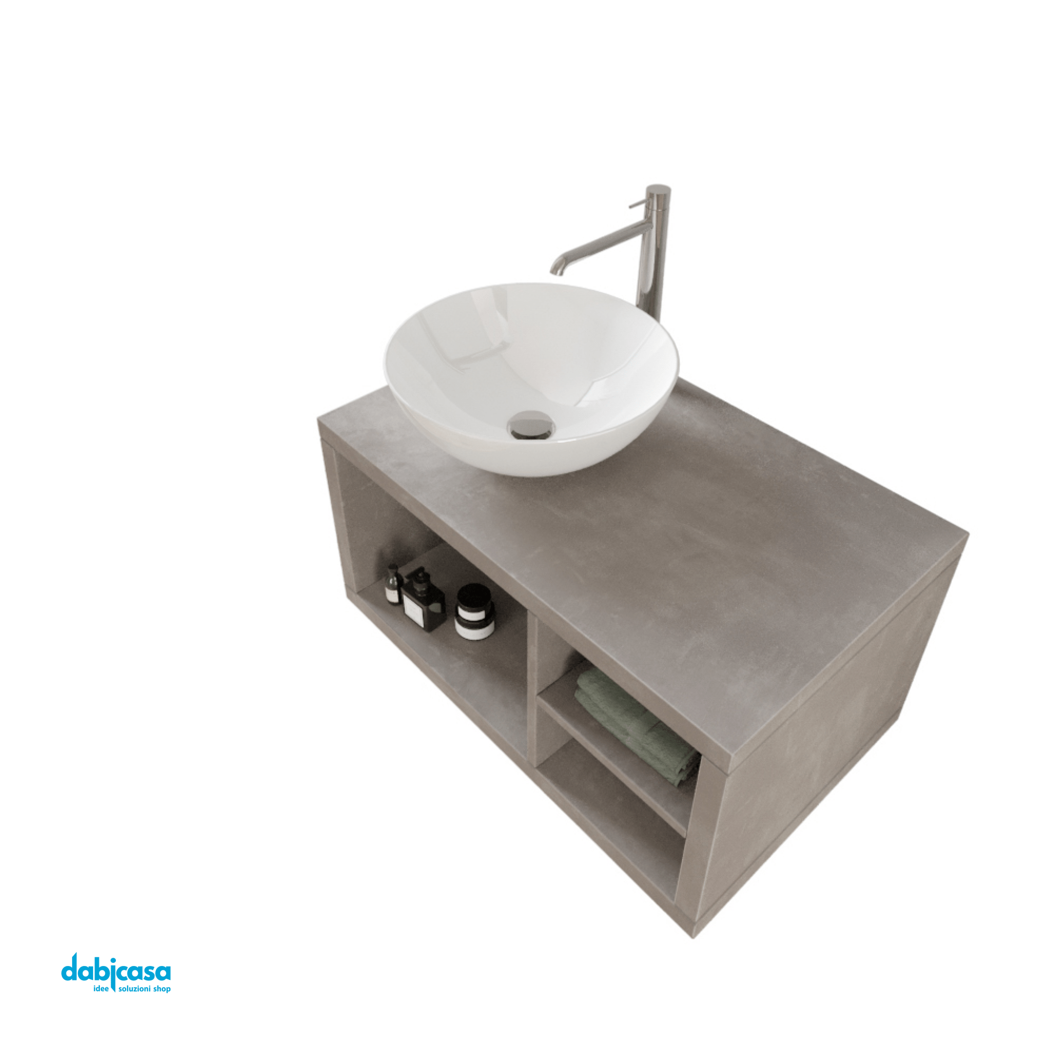 Mobile Bagno Sospeso "Unit Three" Da 80 Cm Composto Da Vani a Giorno Finitura Cemento Grigio Caldo - Dabicasa