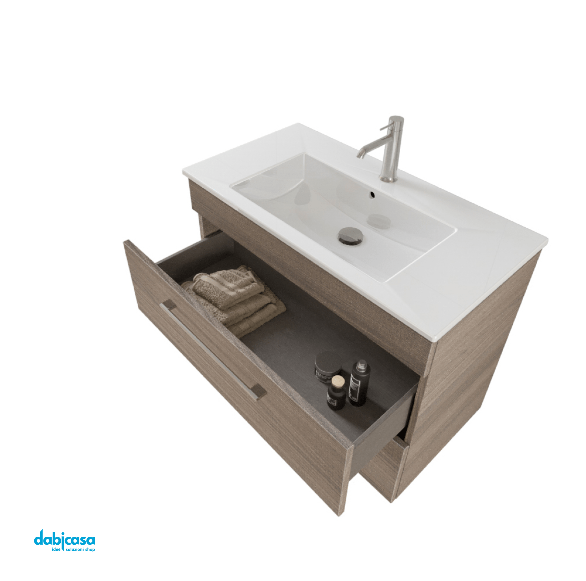 Mobile Bagno Sospeso "Unit Three" Da 81 Cm Composto Da Due Cassetti Finitura Medium Elm - Dabicasa