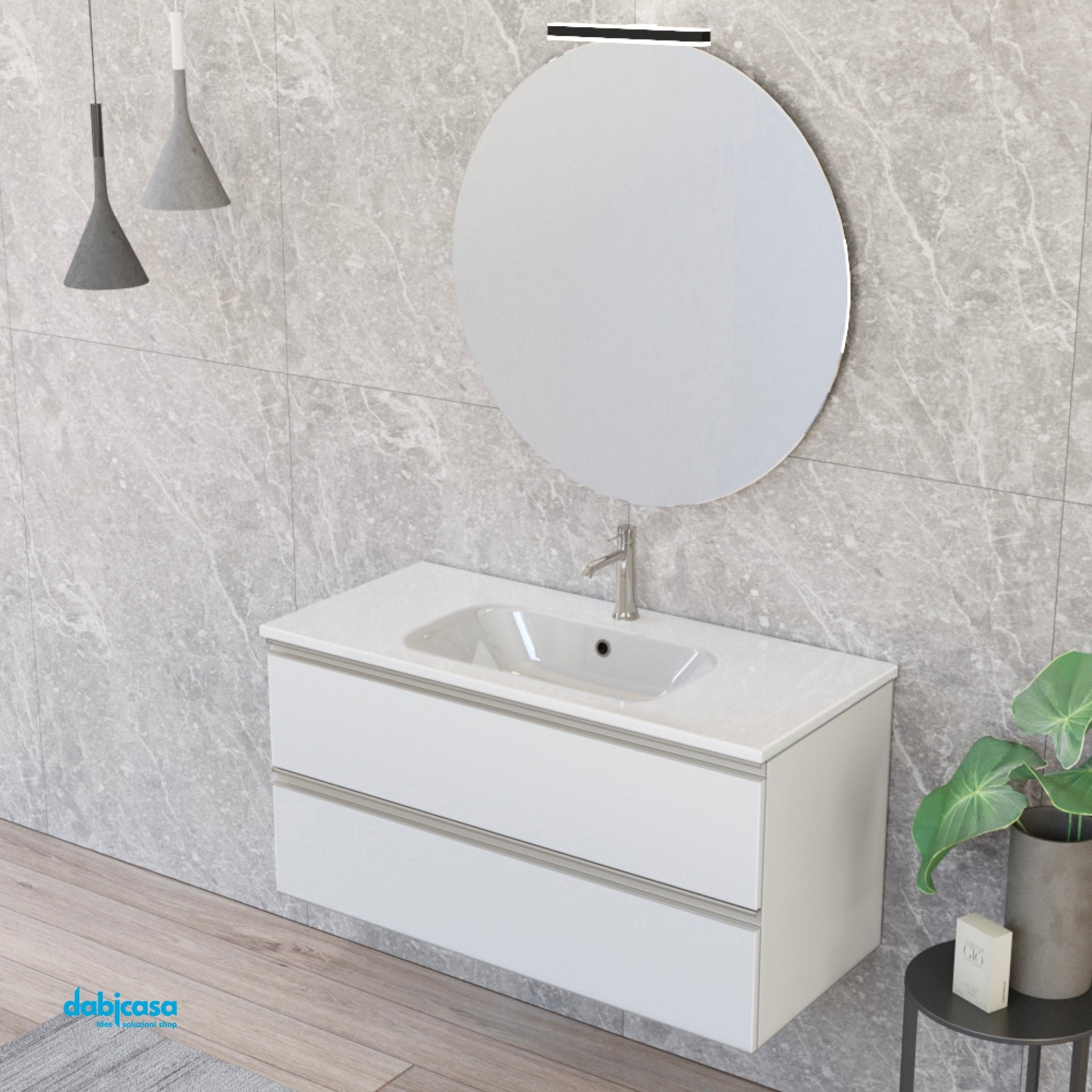 Mobile Bagno Sospeso "Unit Two" Da 100 Cm Composto Da Due Cassetti Finitura Bianco Opaco - Dabicasa